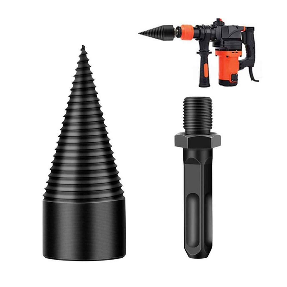 Heavy Duty Firewood Log Splitter Drill Bit - 32mm Square Handle Wood Splitting Cone for Hand Drill - Perfect for Firewood, Camping & DIY Woodworking Projects