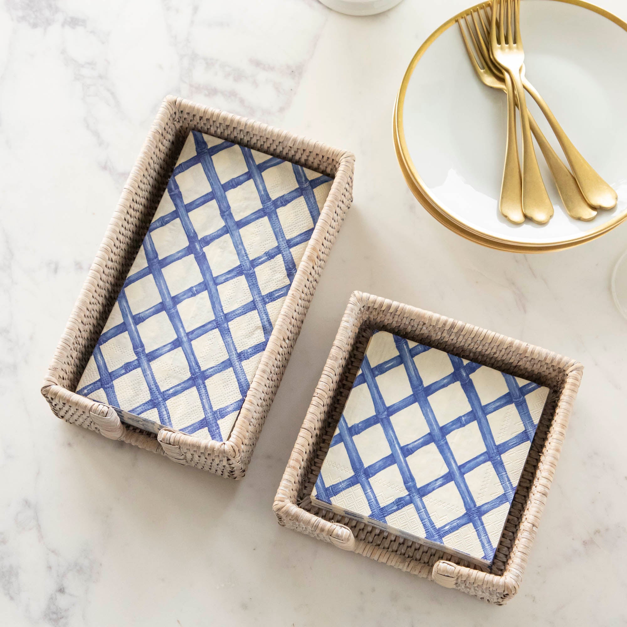Premium Blue Lattice Pattern Cocktail Napkins - 100-Pack Elegant Drink Coasters for Parties, Weddings & Home Entertaining
