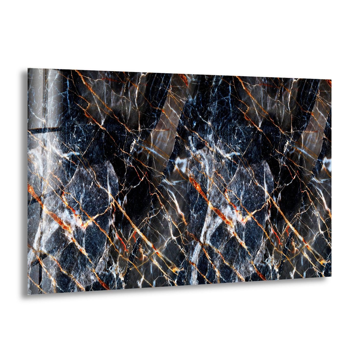 Modern Black Abstract Marble Glass Wall Art Decor - Elegant Home & Office Wall Decor for Living Room, Bedroom, Dining Area