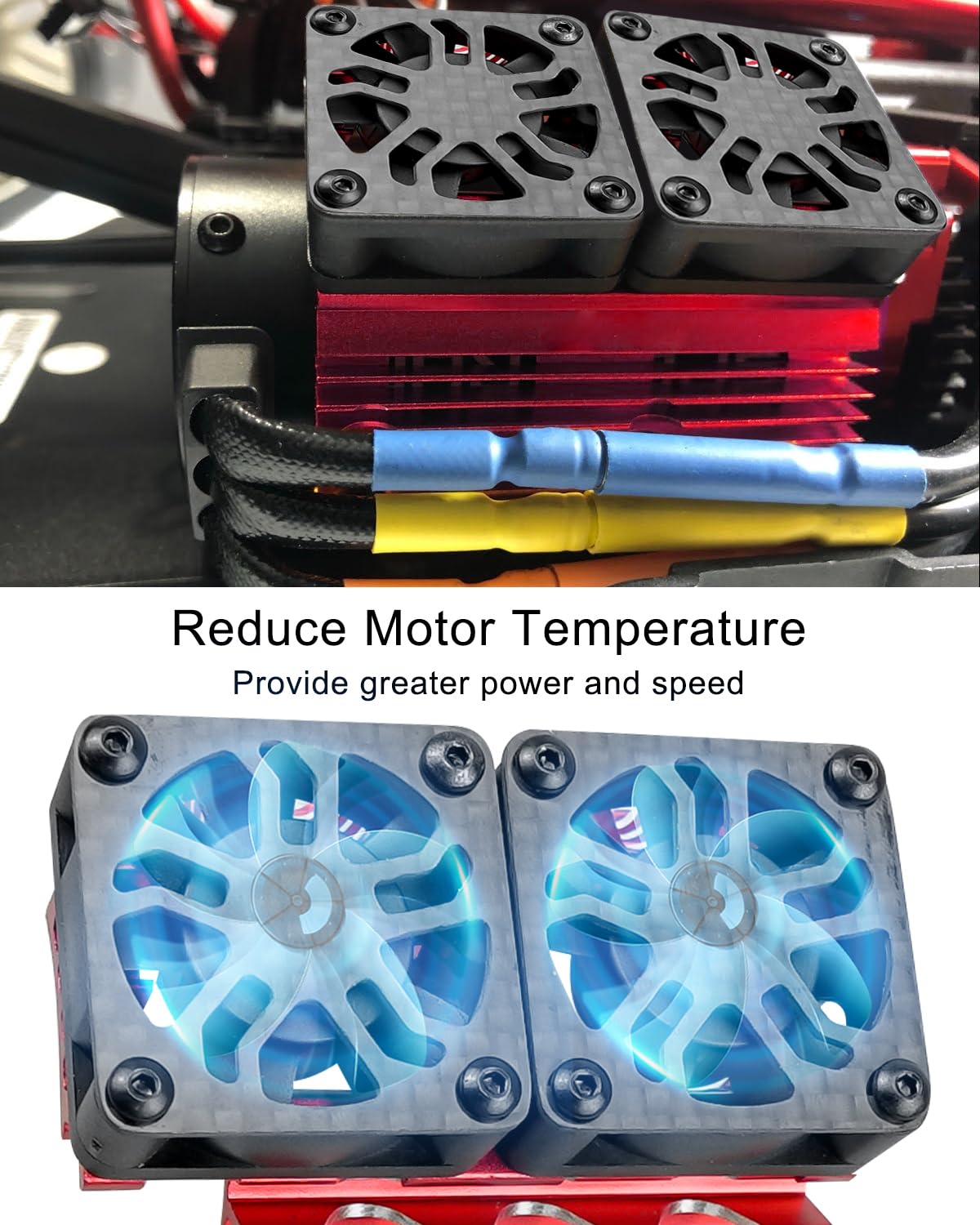 High-Speed 40mm RC Motor Cooling Fan for 1/8 Scale Brushless Motors 4068 4076 4082 4092 - 27000RPM Dual Fan with Red Metal Cover - Perfect for RC Cars, Trucks, and Off-Road Racing Vehicles
