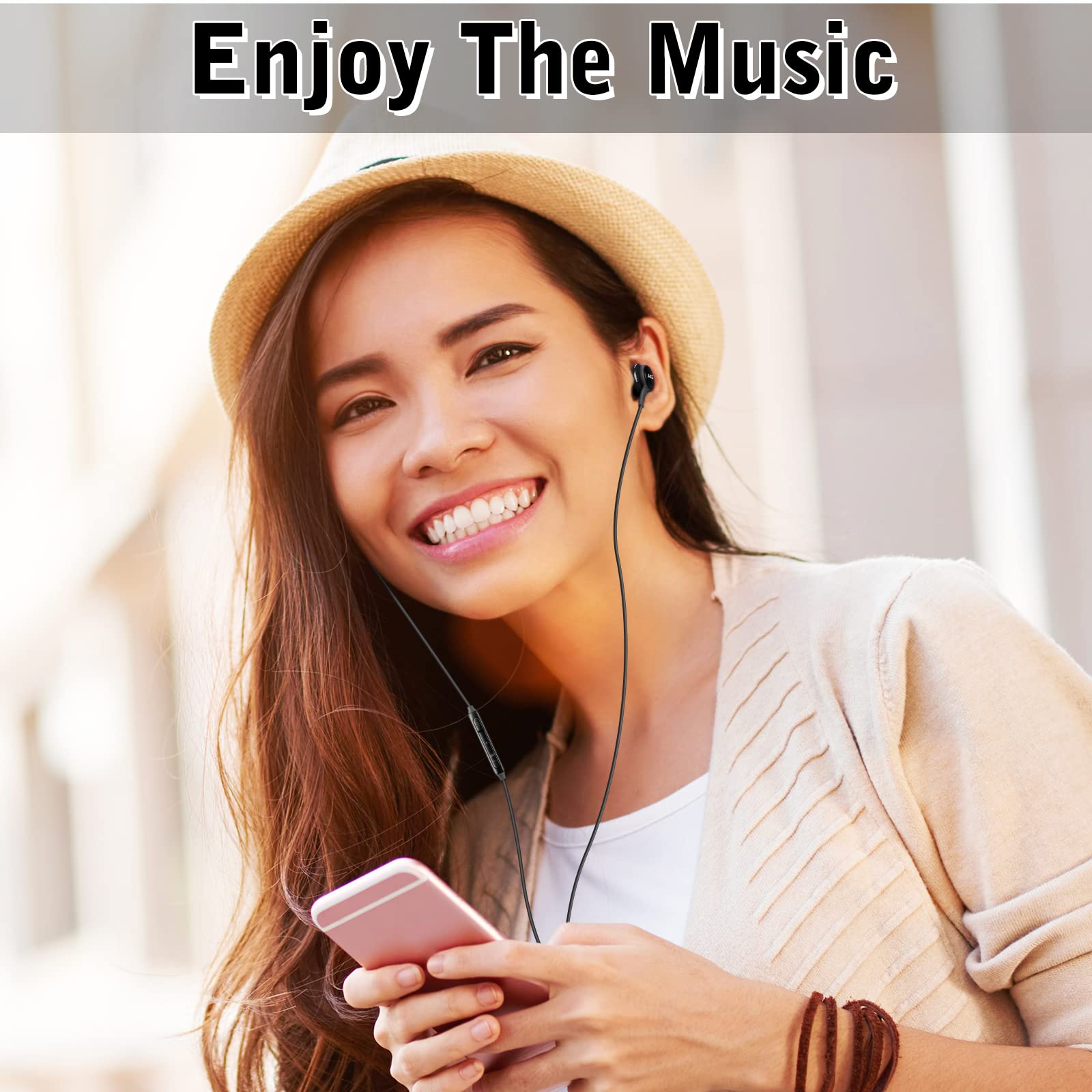 UrbanX OEM 2021 Type-C Stereo Headphones with Microphone - Braided Cable - Black USB-C Earphones for Blackview BV6600 Pro (US Version) - Perfect for Gaming, Music & Calls
