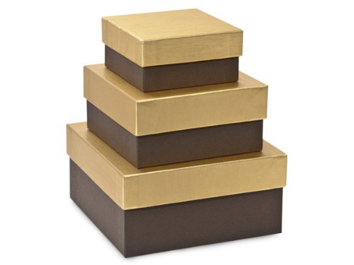 Premium 3-Piece Solid Chocolate Embossed Square Gift Box Set with White Interior - Elegant Christmas & All-Occasion Gift Packaging for Holidays, Weddings, Birthdays & Corporate Events