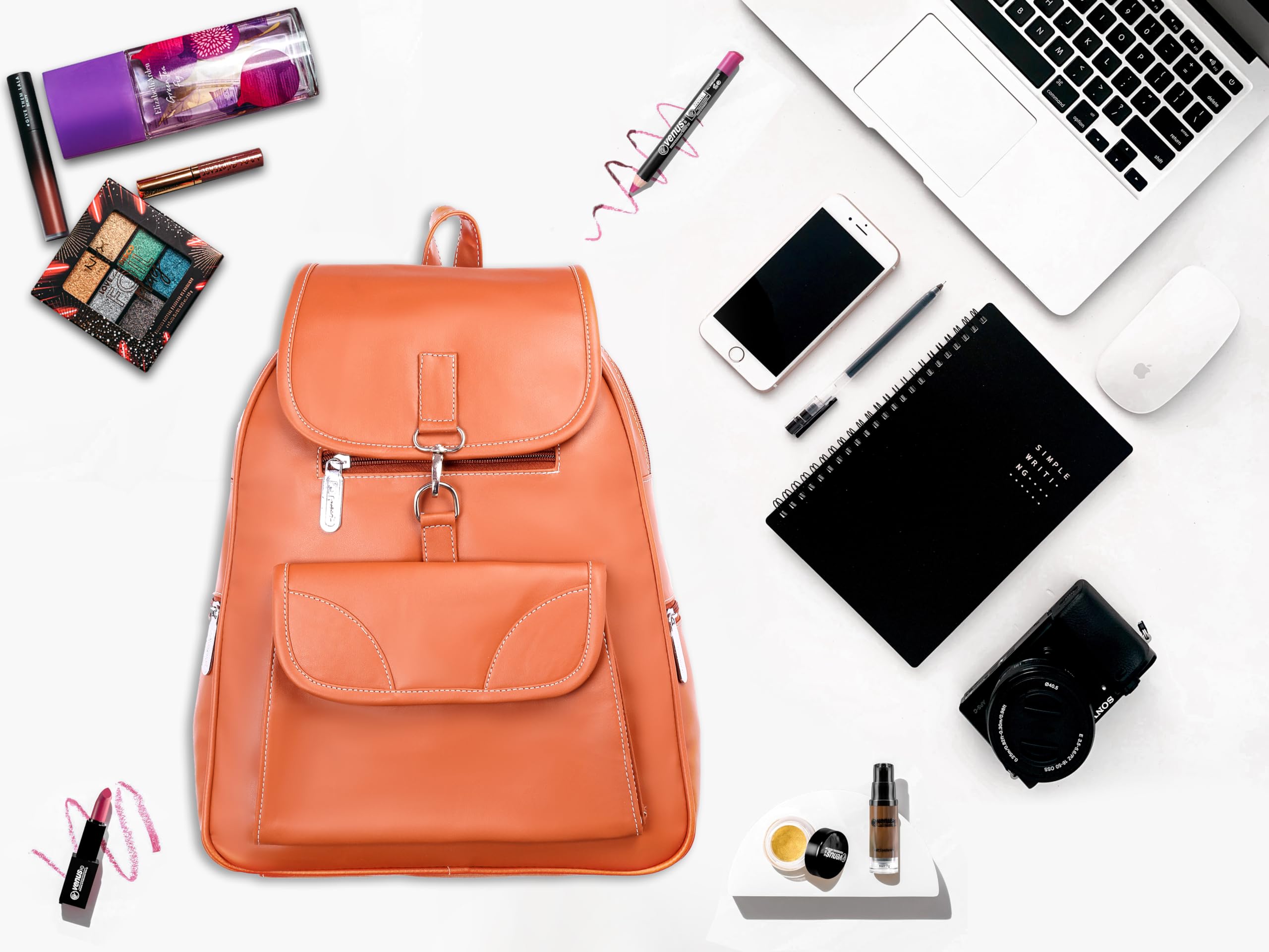 Fd Fashion 25L Medium Premium Faux Leather Water Resistant Backpack for Women - Stylish College Bag, Office Bag & Lightweight Daypack for School, Work & Travel