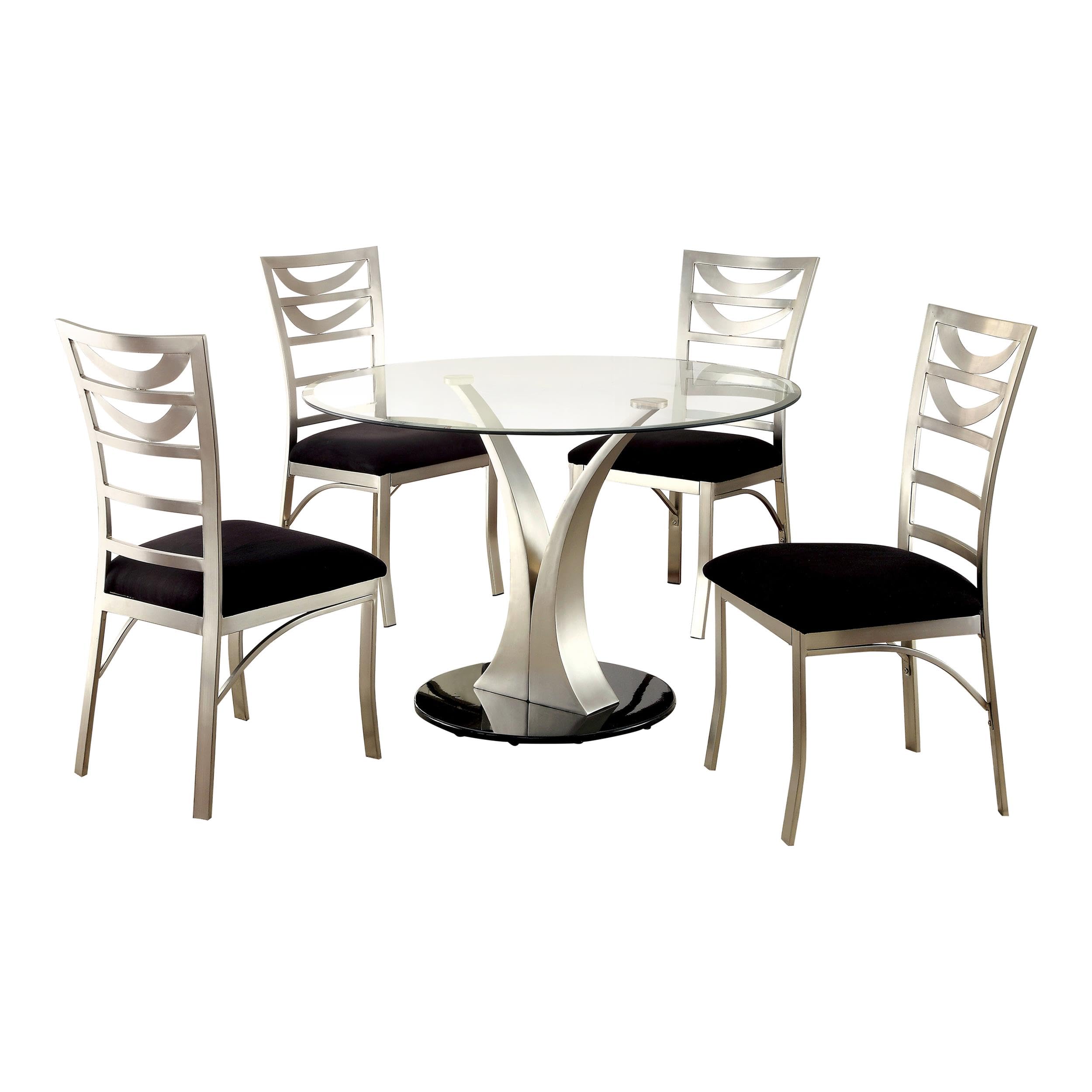 Lopez 5-Piece Stainless Steel Dining Set in Silver by Furniture of America - Modern Kitchen Table & Chairs for Small Spaces & Apartments