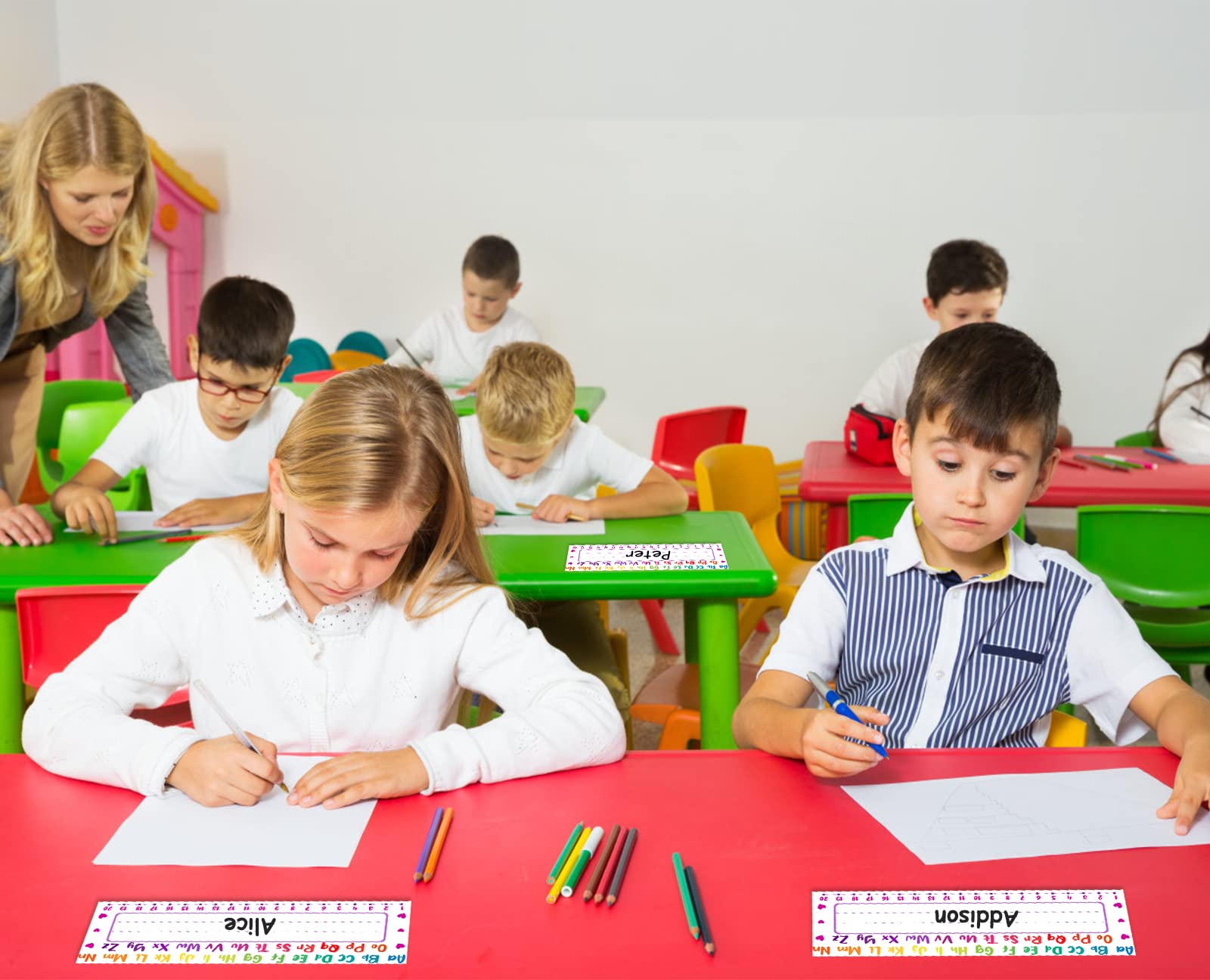 FLYAB 36Pcs Alphabet Name Plates for School Desks - Classroom & Kindergarten Use