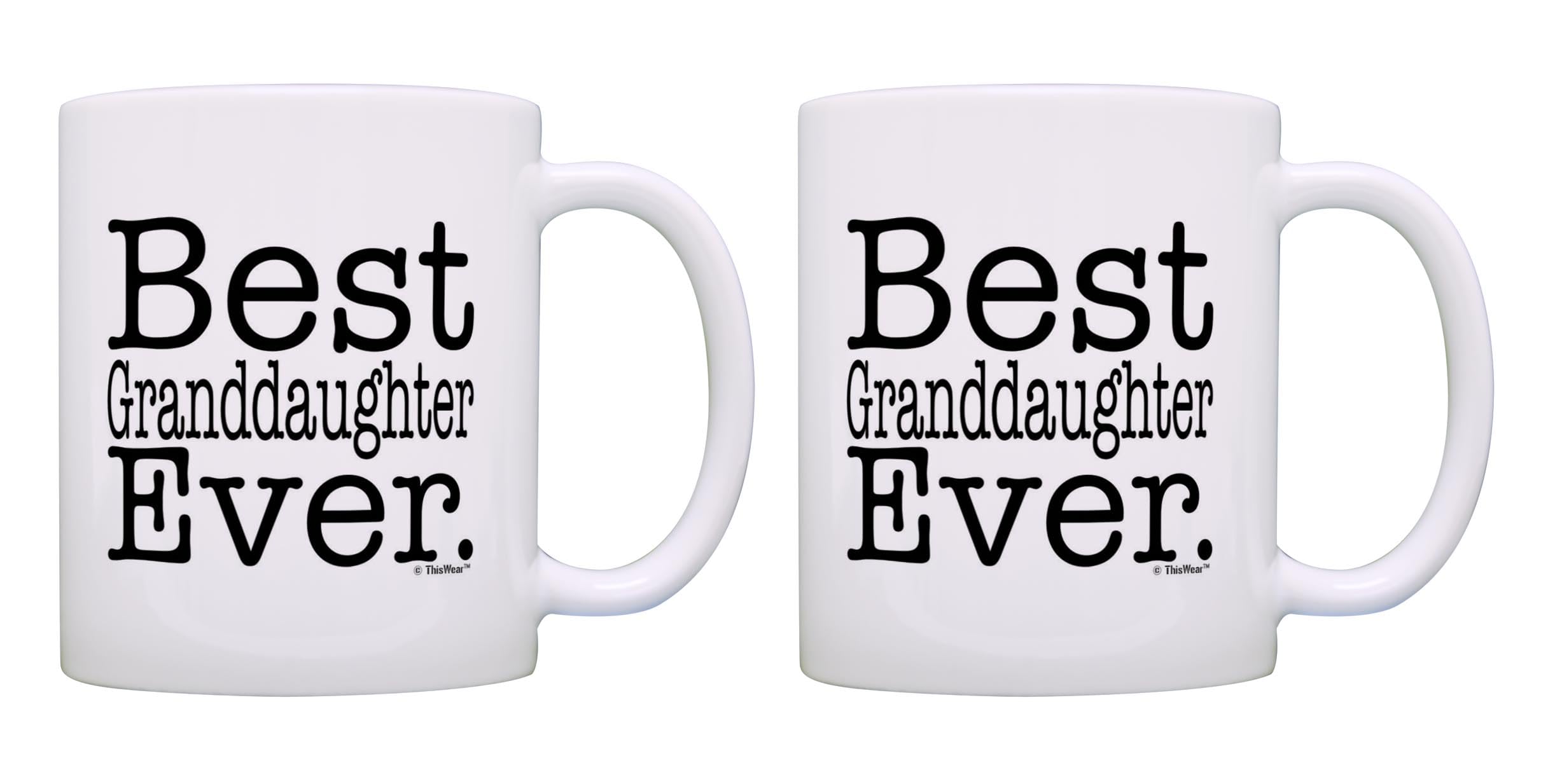 Best Granddaughter Ever Gift Set - 2 Pack 11oz Ceramic Coffee Mugs & Tea Cups (White) - Perfect Birthday Gift for Granddaughters, Coffee Lovers & Tea Drinkers - Ideal for Family Gatherings, Grandparents Day & Special Occasions