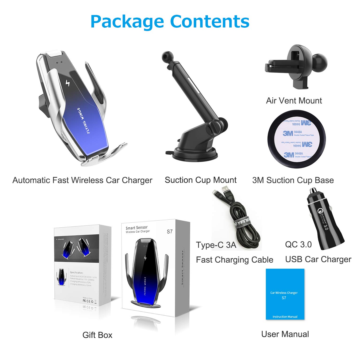 2-in-1 Auto-Clamping Wireless Car Charger Mount - 15W/10W/7.5W Qi Fast Charging Air Vent & Dashboard Phone Holder for iPhone 8/8P/X & Samsung Galaxy S9+/S8+/S7 - Perfect for Commuting, Road Trips & Hands-Free Driving