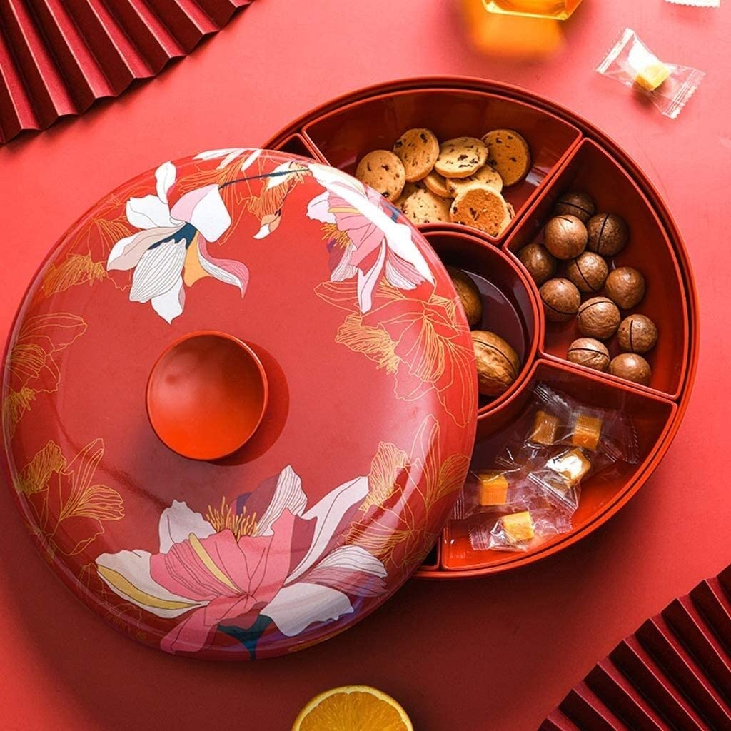 Rotating Dried Fruit Snack Box - 3-Tier Candy Nut Storage Container for Living Room | Chinese New Year Party, Home Decor & Holiday Snack Display