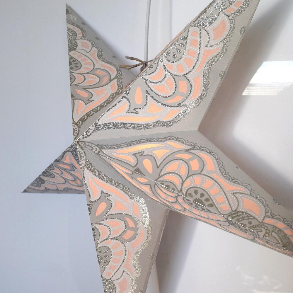 24 Grey Babylon Glitter Paper Star Lanterns - Hanging Wedding & Party Decorations for Indoor/Outdoor Events, Baby Showers & Christmas Celebrations