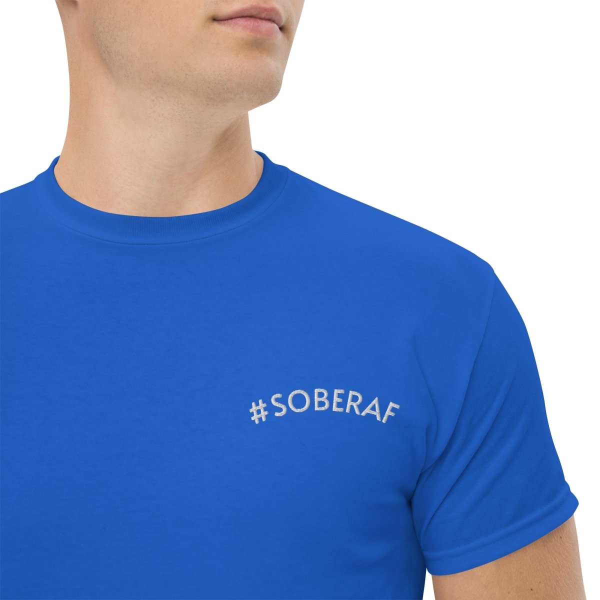 SoberAF Embroidered Statement T-Shirt for Men - Funny Sobriety Tee - Perfect for Recovery Meetings, AA Events & Sober Lifestyle