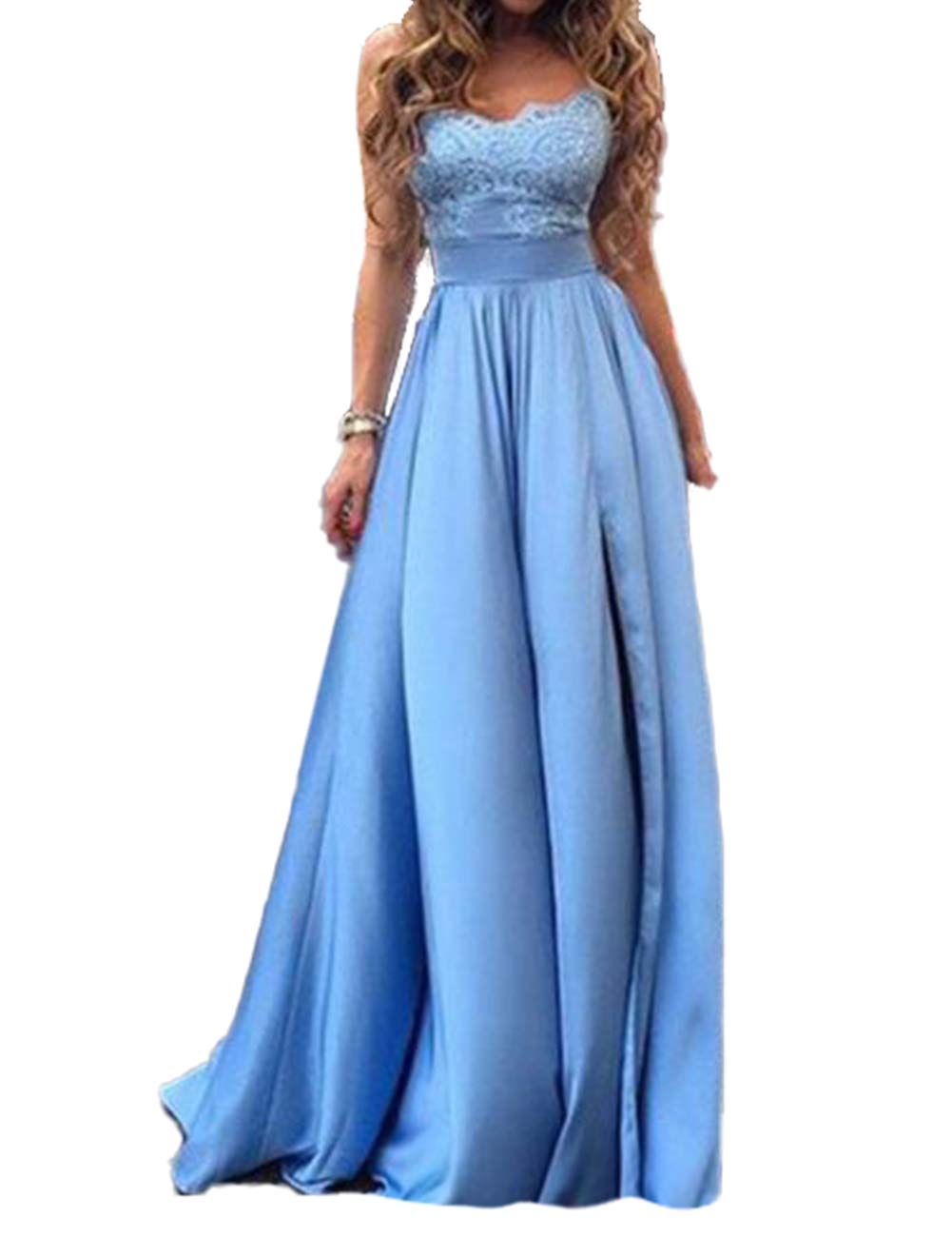 Elegant Long Prom Dresses for Women - Lace Formal Evening Gowns Floor Length Strapless Party Dresses for Homecoming, Wedding, and Special Occasions