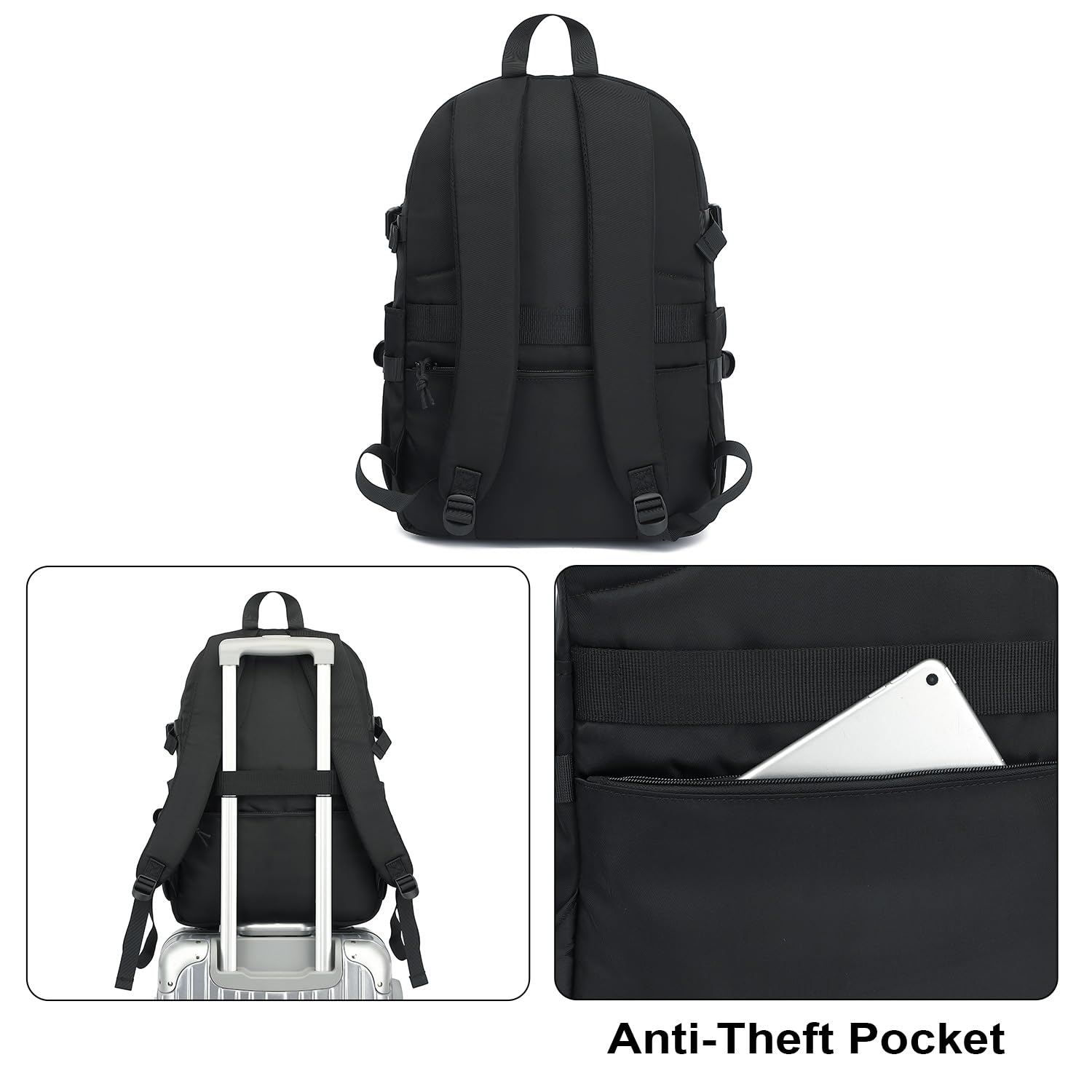 Stylish Black School Backpack for Teens & College Students - 15.6 Inch Laptop Backpack for Women & Men - Durable High School & Travel Backpack - Perfect for Daily Use, Commuting & Campus Life