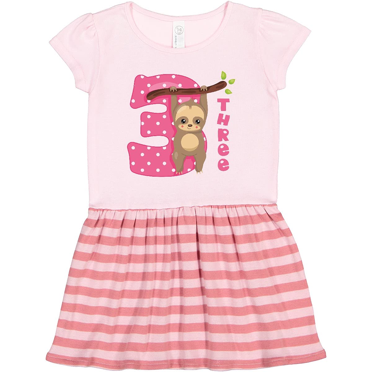 Inktastic Pink Sloth 3rd Birthday Toddler Dress - Cute Sloth Print Girls' Party Outfit for Birthday, Photo Shoot & Special Occasions