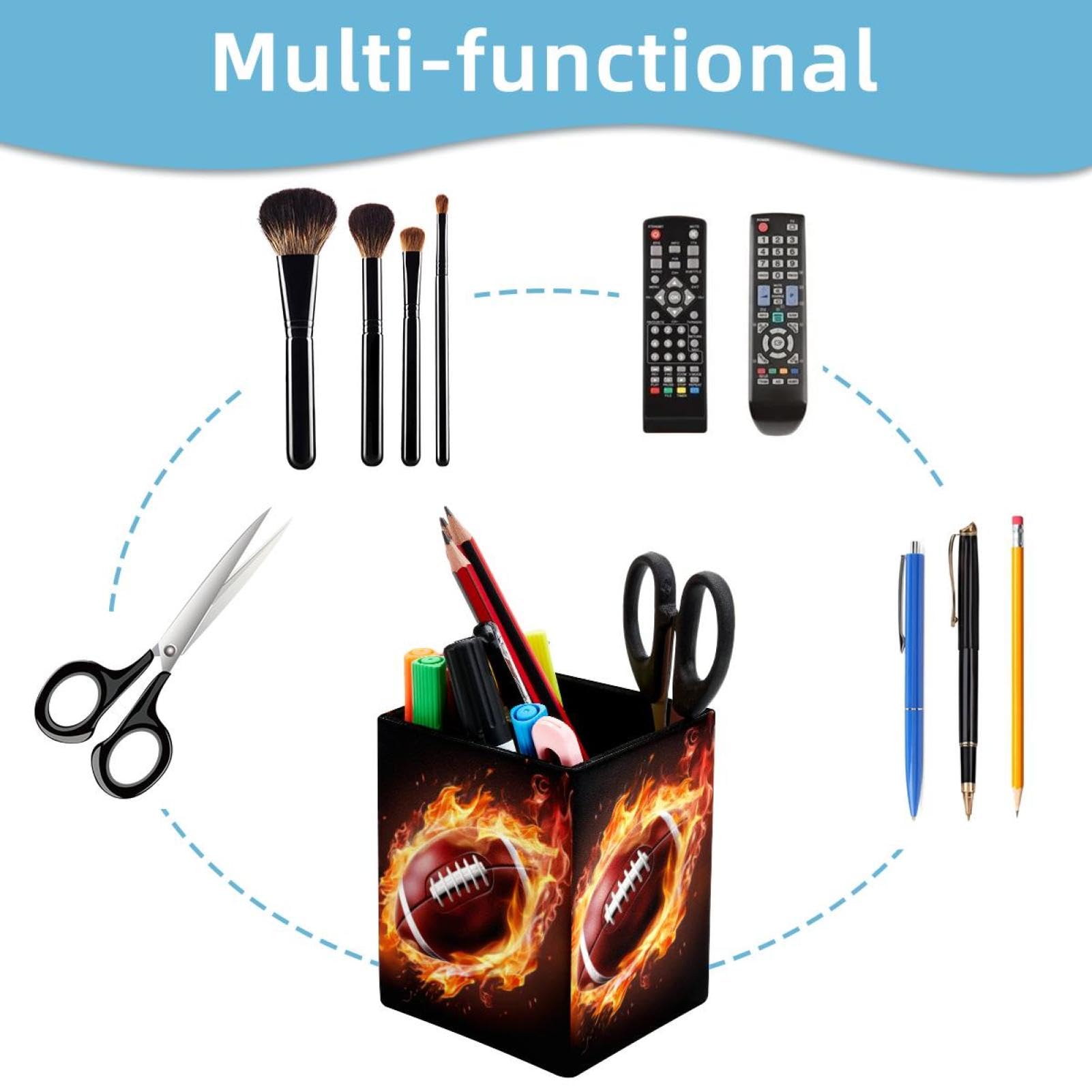 Desk Pen Holder & Pencil Organizer - American Football & Fire Design Office Supplies for Home, School, and Workplace Organization