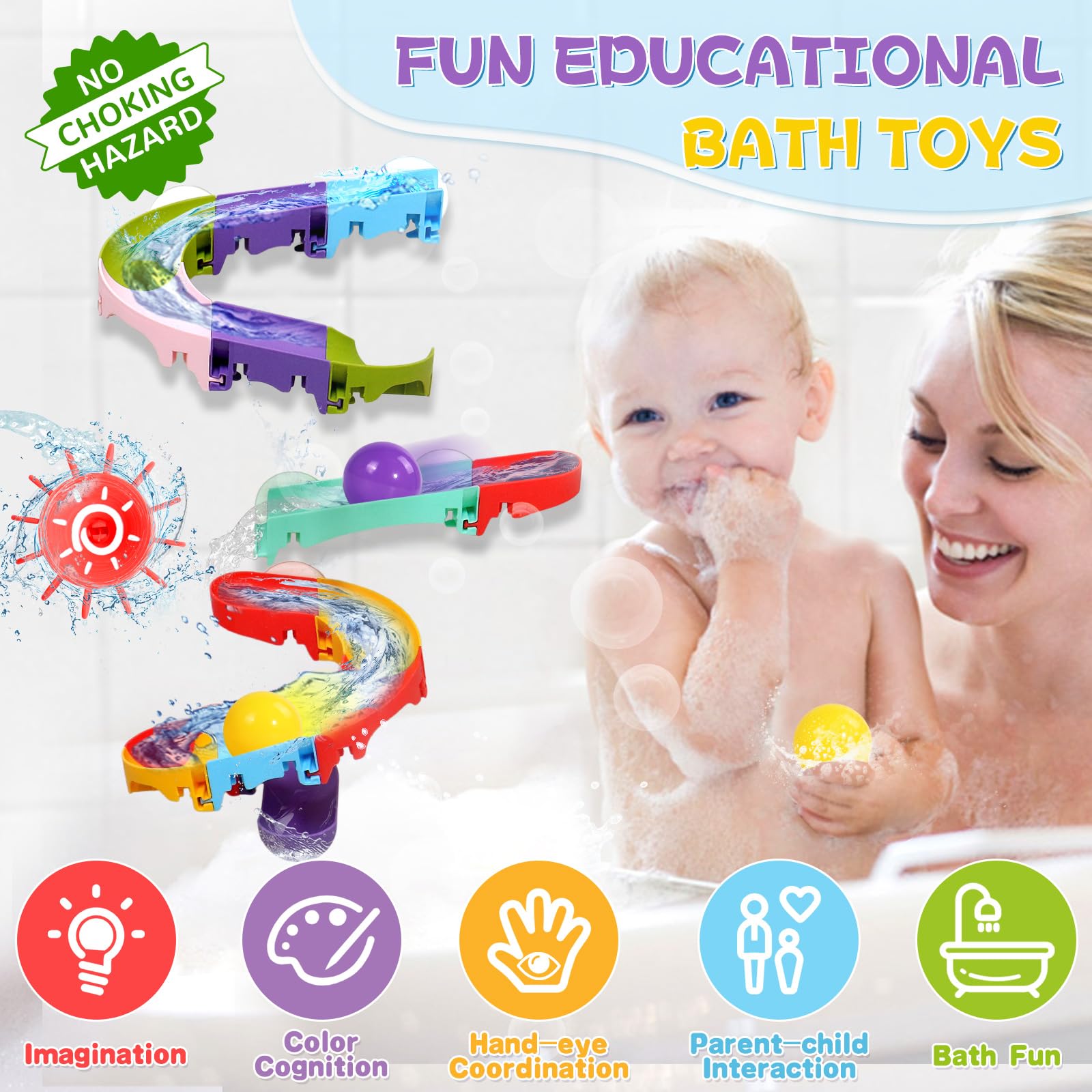 Fajiaboo Toddler Bath Toys for Kids Ages 1-6 - DIY Slippery Slide Track Bathtub Toys Set for Boys & Girls - Fun Baby Shower Gift & Bath Time Activity for Toddlers 1-3 Years Old - Perfect for Sensory Play and Early Learning Development