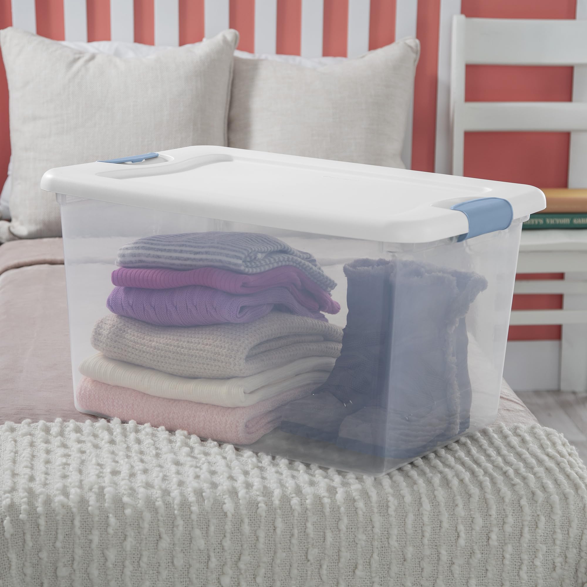 Sterilite 24-Pack 64 Quart Clear Plastic Stackable Storage Bins with Secure Latching Lids - Perfect for Home Organization, Garage Storage & Moving Supplies