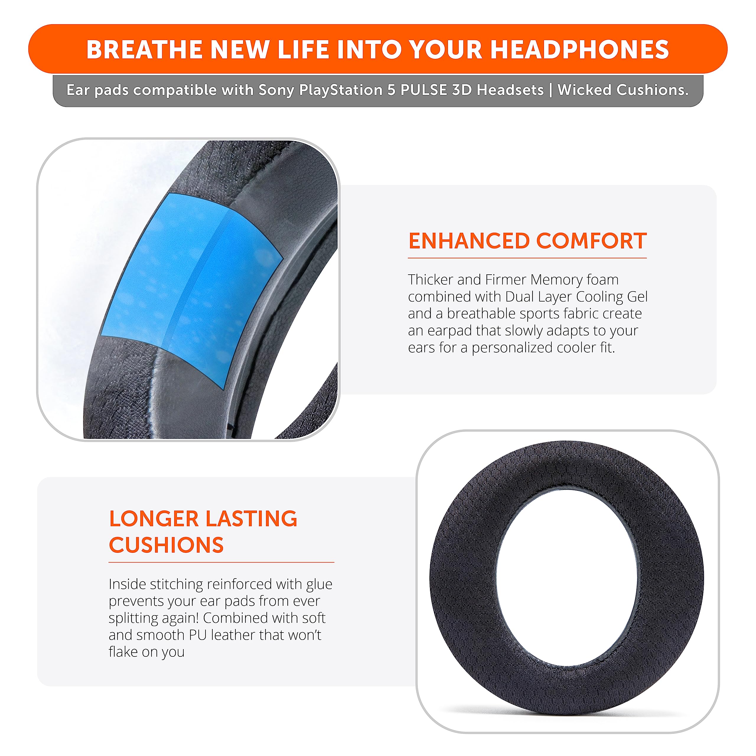Wicked Cushions WC Freeze Pulse 3D Cooling Gel Earpads for Sony PS5 Pulse 3D Headset - Enhanced Comfort with Thicker Cushion & Wider Opening (Black) - Perfect for Gaming, Streaming & Long Sessions