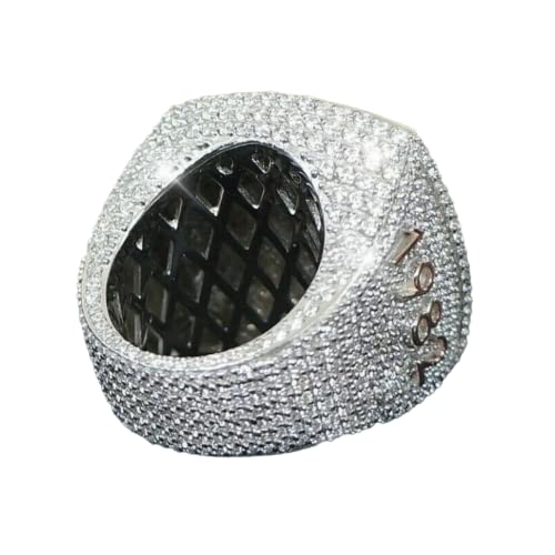 Customized Men's 14k Gold Iced Out Initial Hip Hop Ring - Diamond Bling Championship Statement Ring for Rappers & Hip Hop Lovers - Perfect for Stage Performances, Music Videos & Urban Fashion Accessories