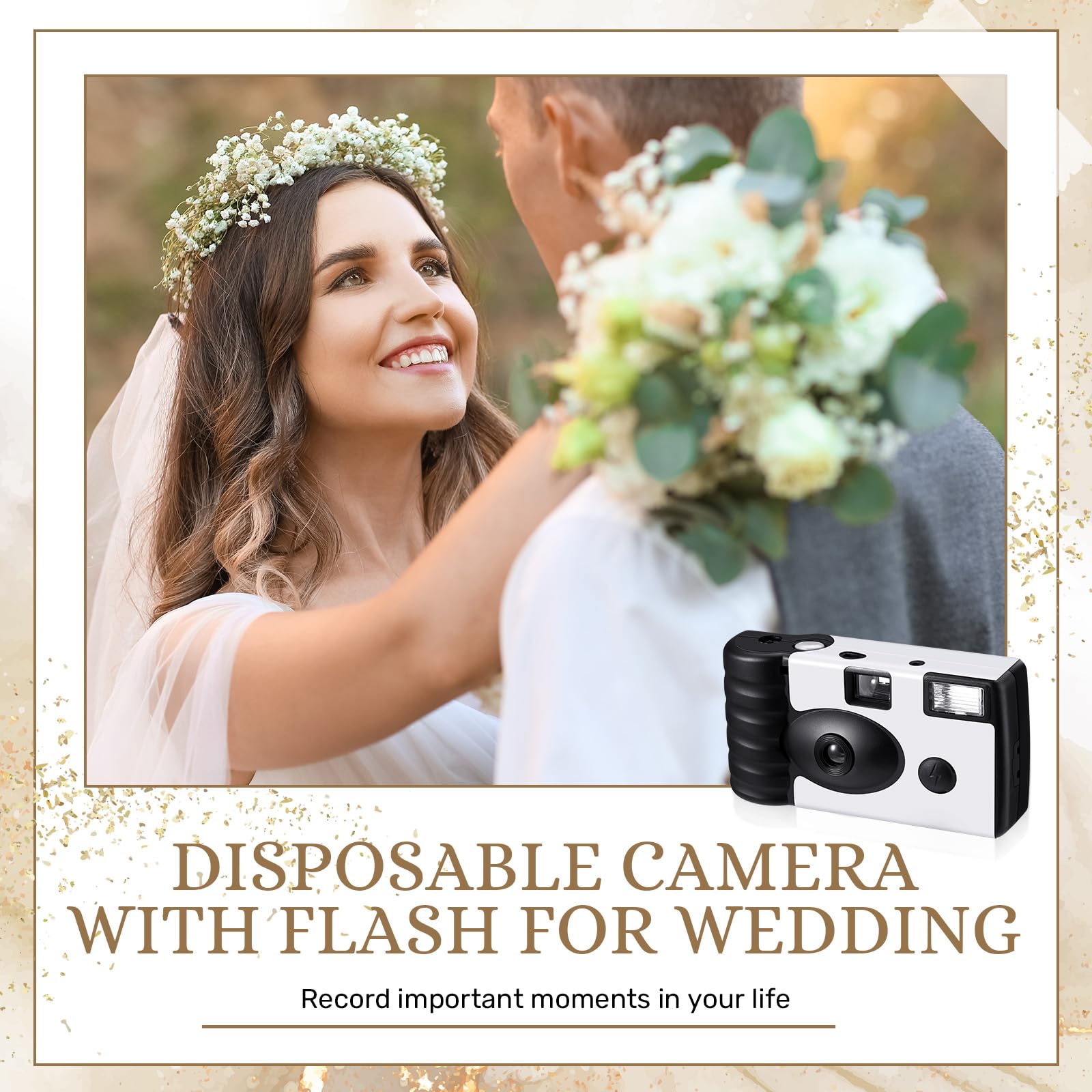 Treela 6-Pack Disposable 35mm Film Cameras with Flash - Wedding, Bachelorette Party, Birthday, Concert, Travel & Anniversary Favors - Perfect for Vacation Gifts & Event Souvenirs (White, Simple Design)