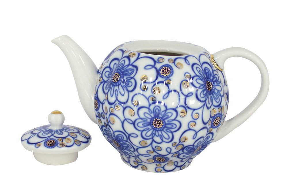 Lomonosov Porcelain Teapot - Elegant Tulip Bindweed Design, 20 oz (600ml) Capacity for 3 Cups | Perfect for Afternoon Tea, Russian Tea Ceremonies & Gift Giving