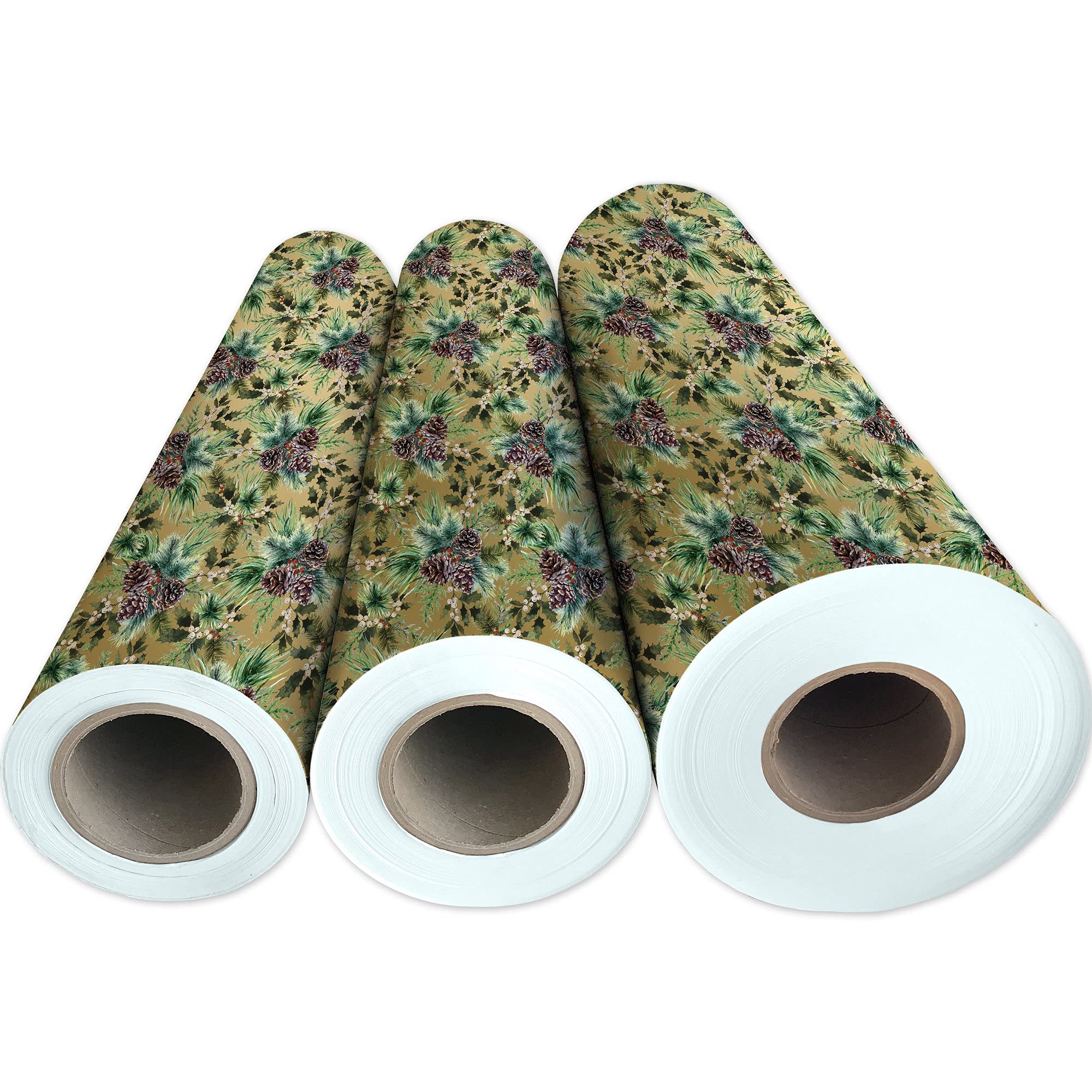 JILLSON & ROBERTS Bulk Wrapping Paper - Elegant Pine Design, 208 Feet x 30 Inches (1/4 Ream) for Gift Wrapping, Holiday Decorations & Craft Projects