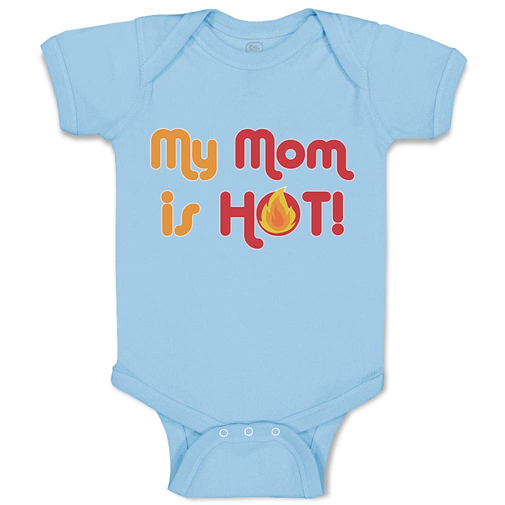 Custom Funny Baby Bodysuit - 'My Mom is Hot' Cotton Onesie for Boys & Girls (12 Months, Light Blue) - Perfect for Playdates, Family Photos & Gifts