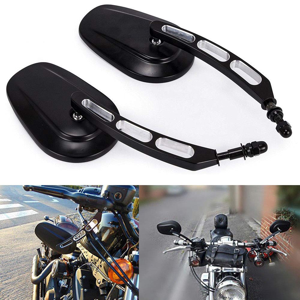 Black Edge Cut Rearview Side Mirrors for Harley Sportster Softail Touring Dyna - Durable Motorcycle Accessories for Enhanced Safety and Style on the Road