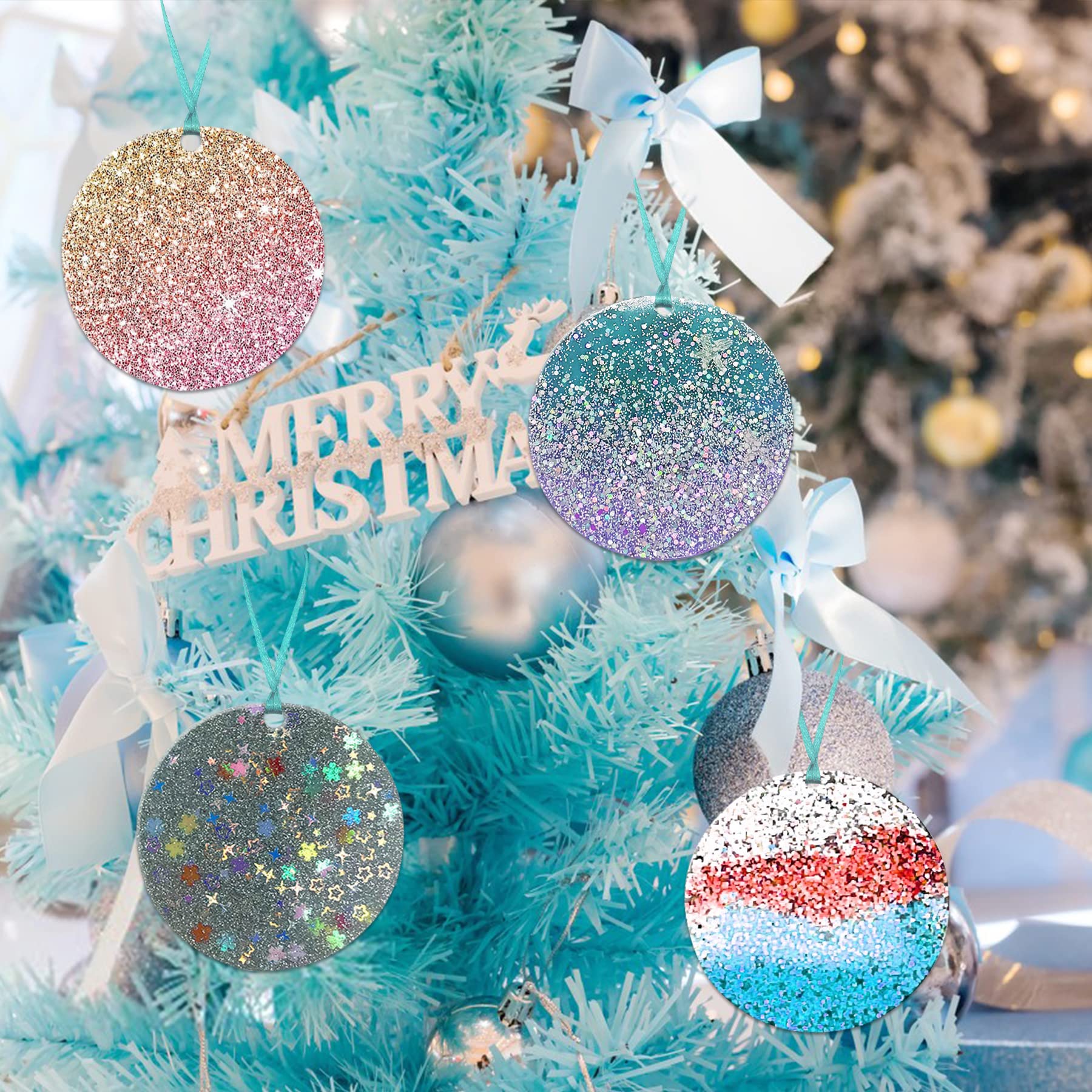 4 Pcs 3 Inch Christmas Round Ornament Resin Molds - Shiny Silicone Casting Molds for DIY Holiday Crafts, Christmas Tree Decorations, and Handmade Gift Making