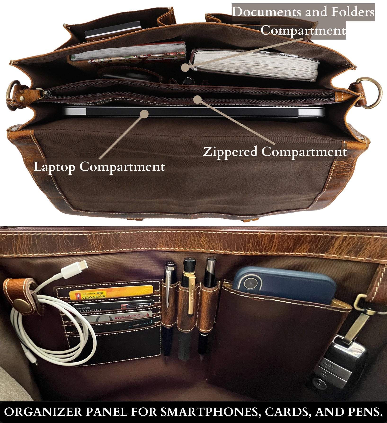 Wayne Premium 16 Inch Genuine Leather Satchel Briefcase for Men - Business Laptop Bag with Shoulder Strap (Antique Brown) - Perfect for Office, Work, Travel & Daily Commute