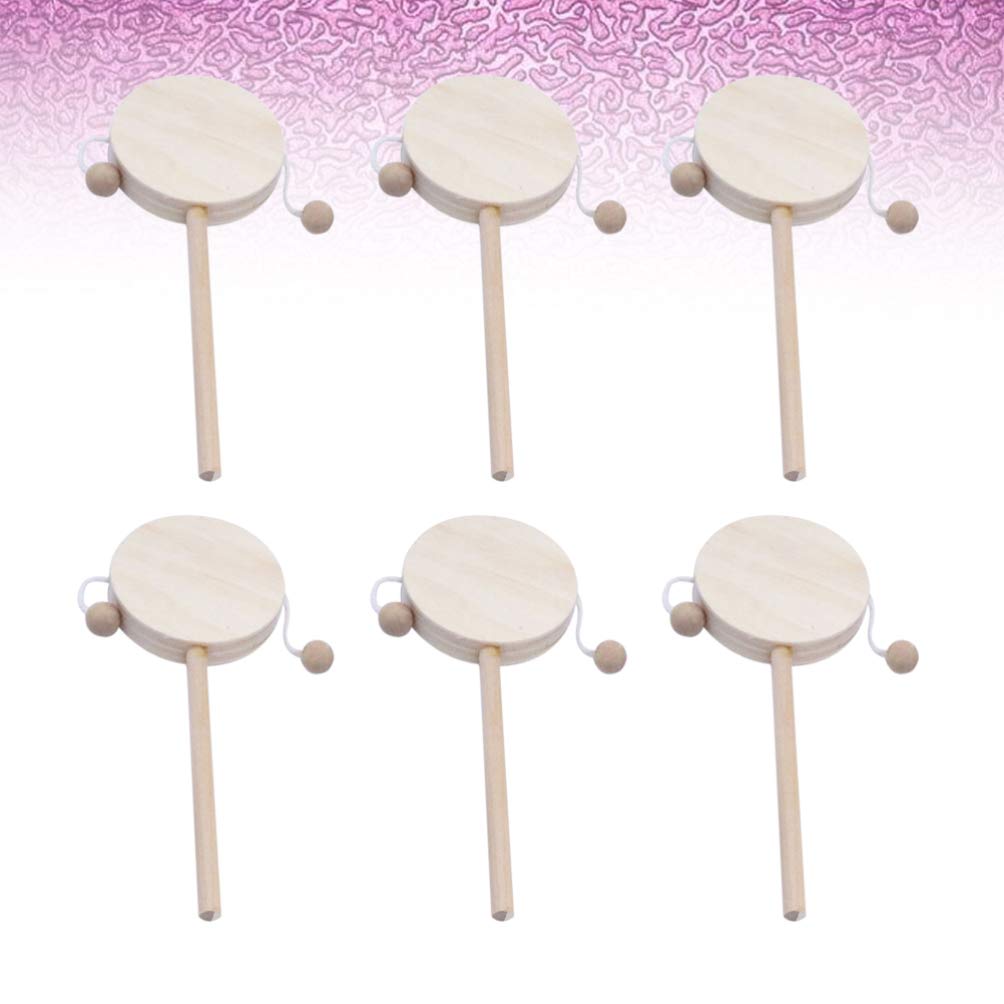 EXCEART 6-Piece Wooden Musical Rattle Toy Set - Unfinished Baby Shaking Drum with Round Corners, Handcrafted Early Education Toy for Toddlers & Infants - DIY Painting Activity - Perfect for Sensory Play, Motor Skills Development & Baby Shower Gifts