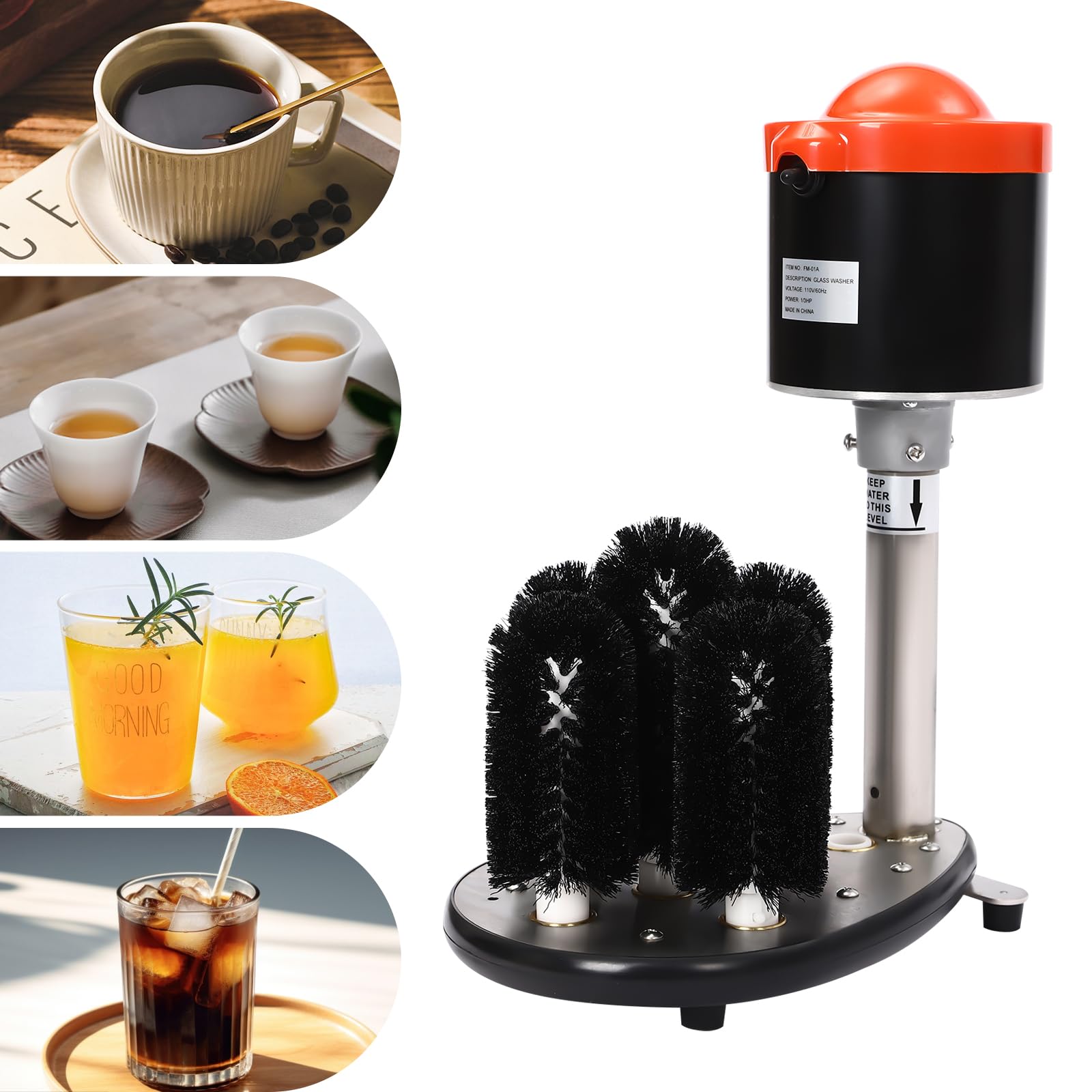 Commercial Electric Glass Washer - 5 Brush 240RPM for Bars & Restaurants