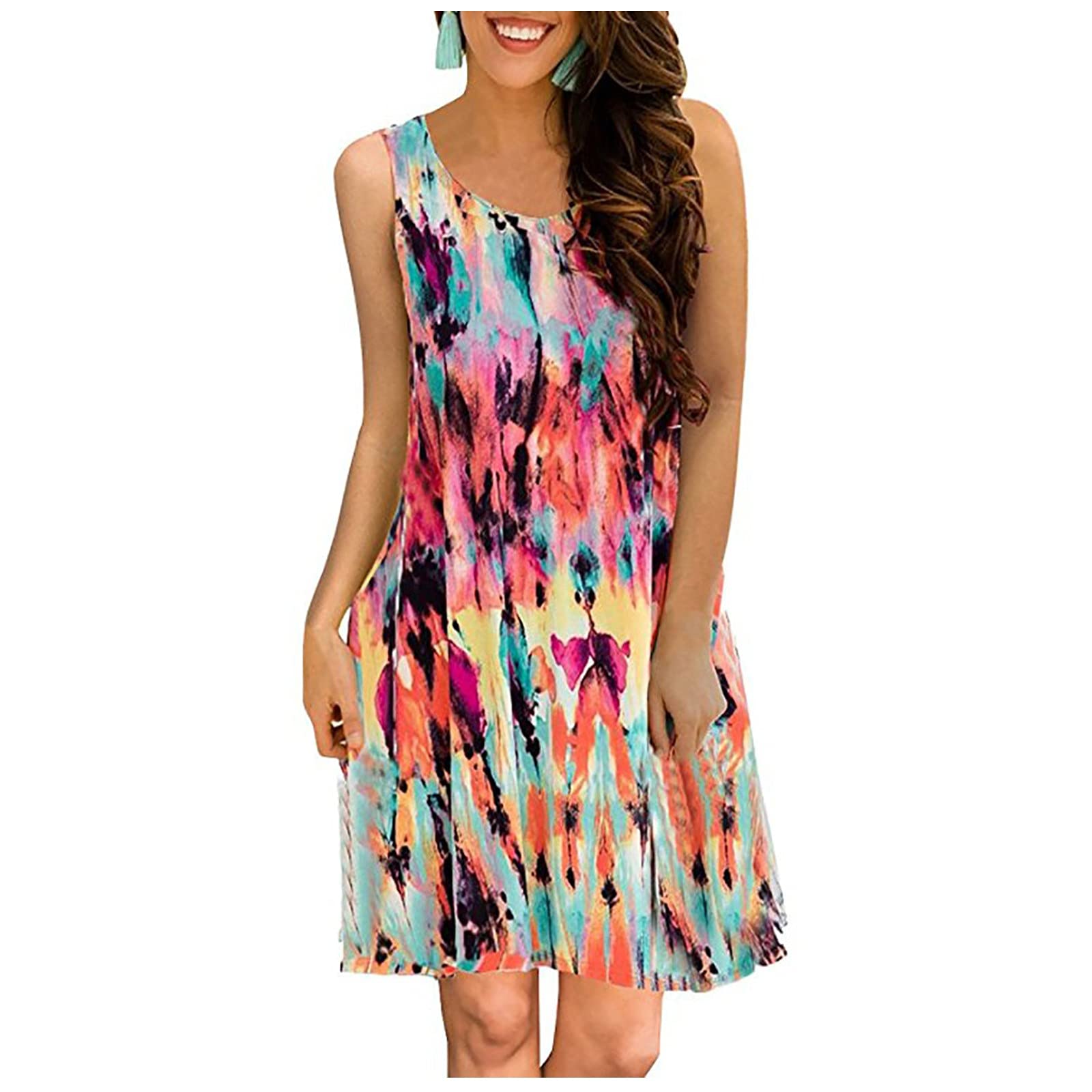 Stylish Short Sleeve Maxi Dress for Women - Flowy Summer Dress with Contrast Print, Sleeveless Vest Design - Perfect for Beach Vacations, Date Nights & Casual Outings