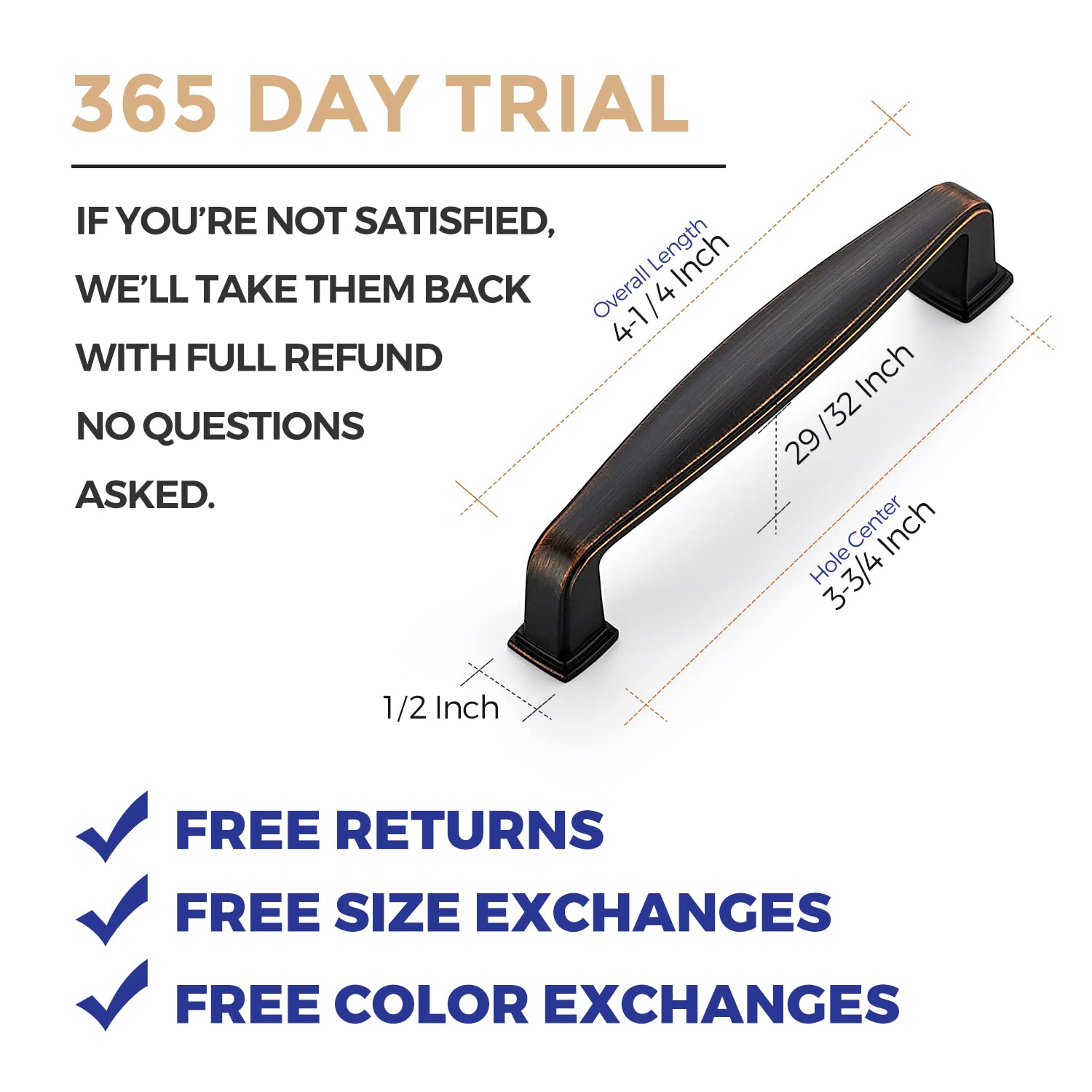 Ravinte 5 Pack Solid 3-3/4 Inch Oil Rubbed Bronze Cabinet Handles & Drawer Pulls - Durable Kitchen Cabinet Hardware for Cabinets, Cupboards & Drawers - Perfect for Home Renovation & DIY Projects