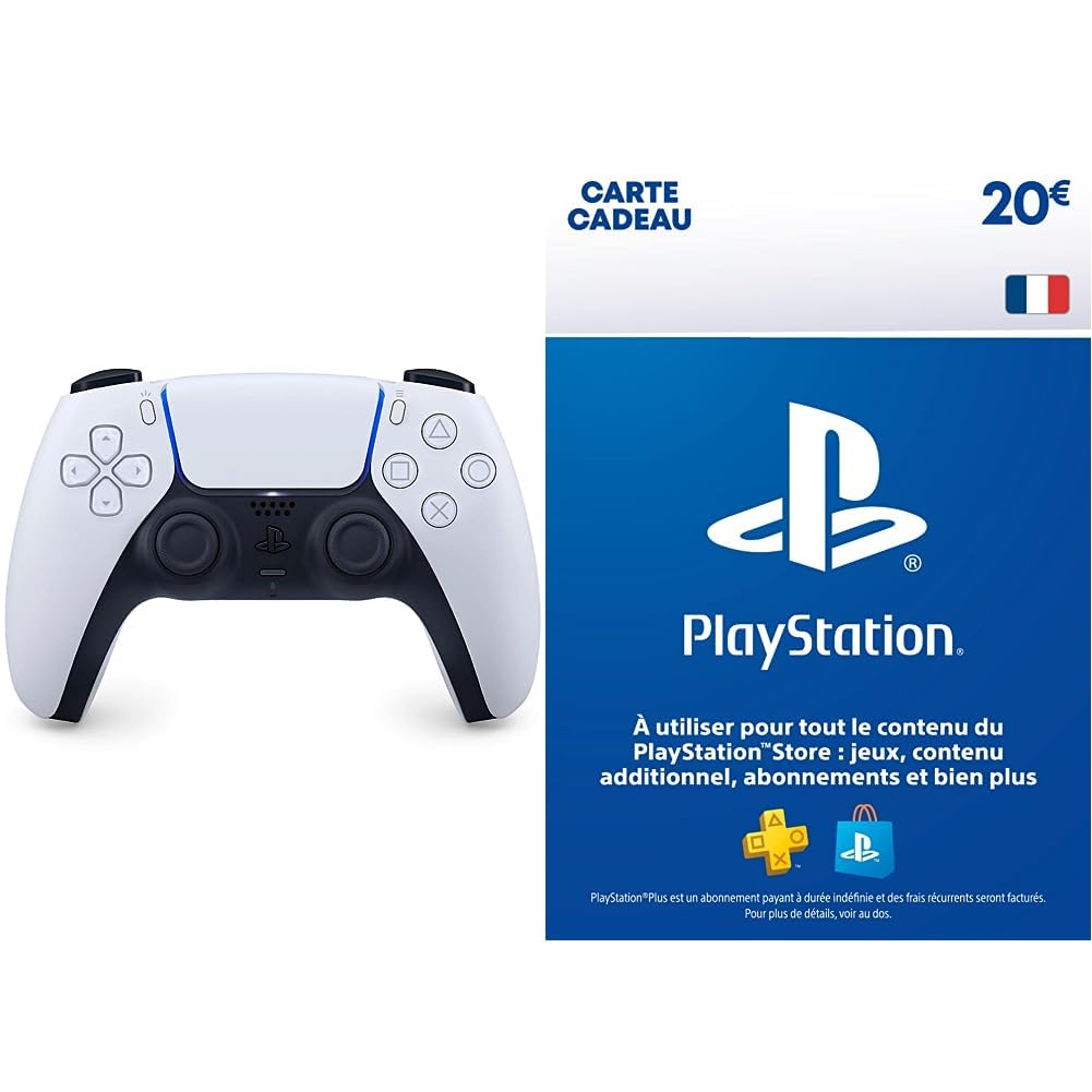 Official PlayStation 5 DualSense Wireless Controller - Rechargeable Battery, Bluetooth, Two-Tone Color + Free PSN Gift Card (20 EUR) & Download Code - Perfect for PS5/PS4/PS3 Gaming, Streaming & Multiplayer Sessions