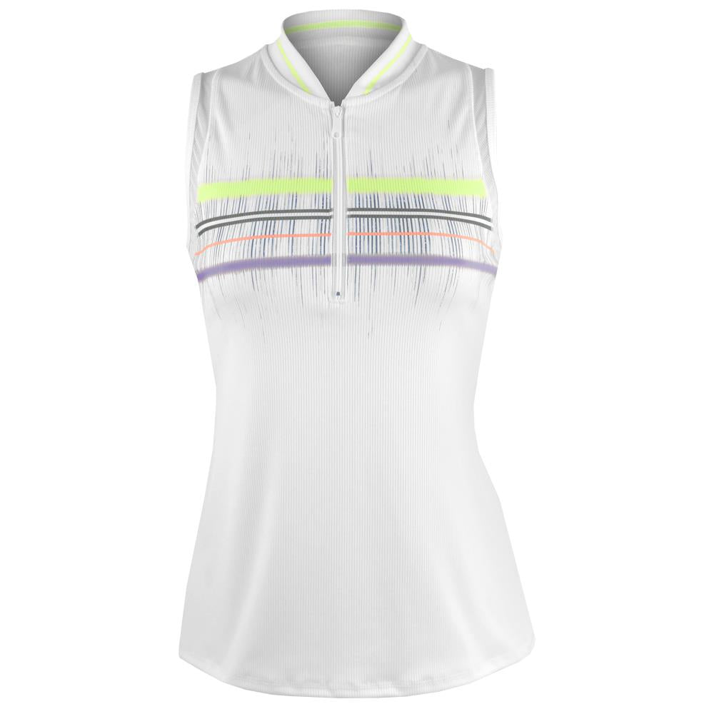 Lucky in Love Women's Electric Toile Between The Lines Zip Tank Top - White | Casual Summer Wear & Layering Essential