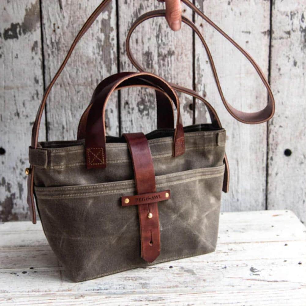 Peg and Awl Mini Waxed Canvas Tote Bag - Durable & Stylish Crossbody Purse for Women, Work, Travel & Everyday Use