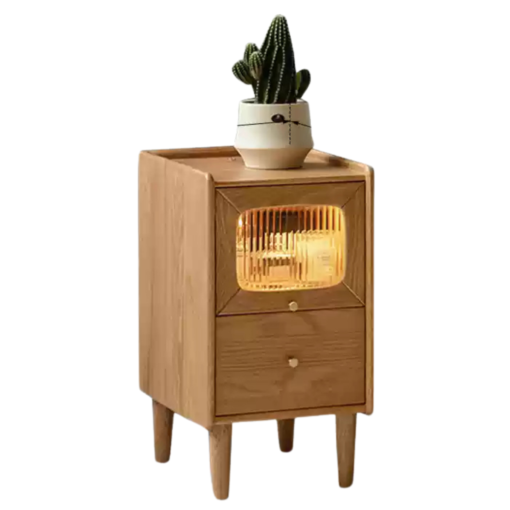 Solid Oak Wood Nightstand with Built-in LED Light - Modern Bedside Table for Bedroom, Living Room, or Office