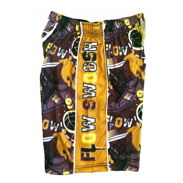 Boys' Basketball Shorts with Swoosh Design - Maroon & Yellow Attack Shorts for Sports, Gym, and Casual Wear