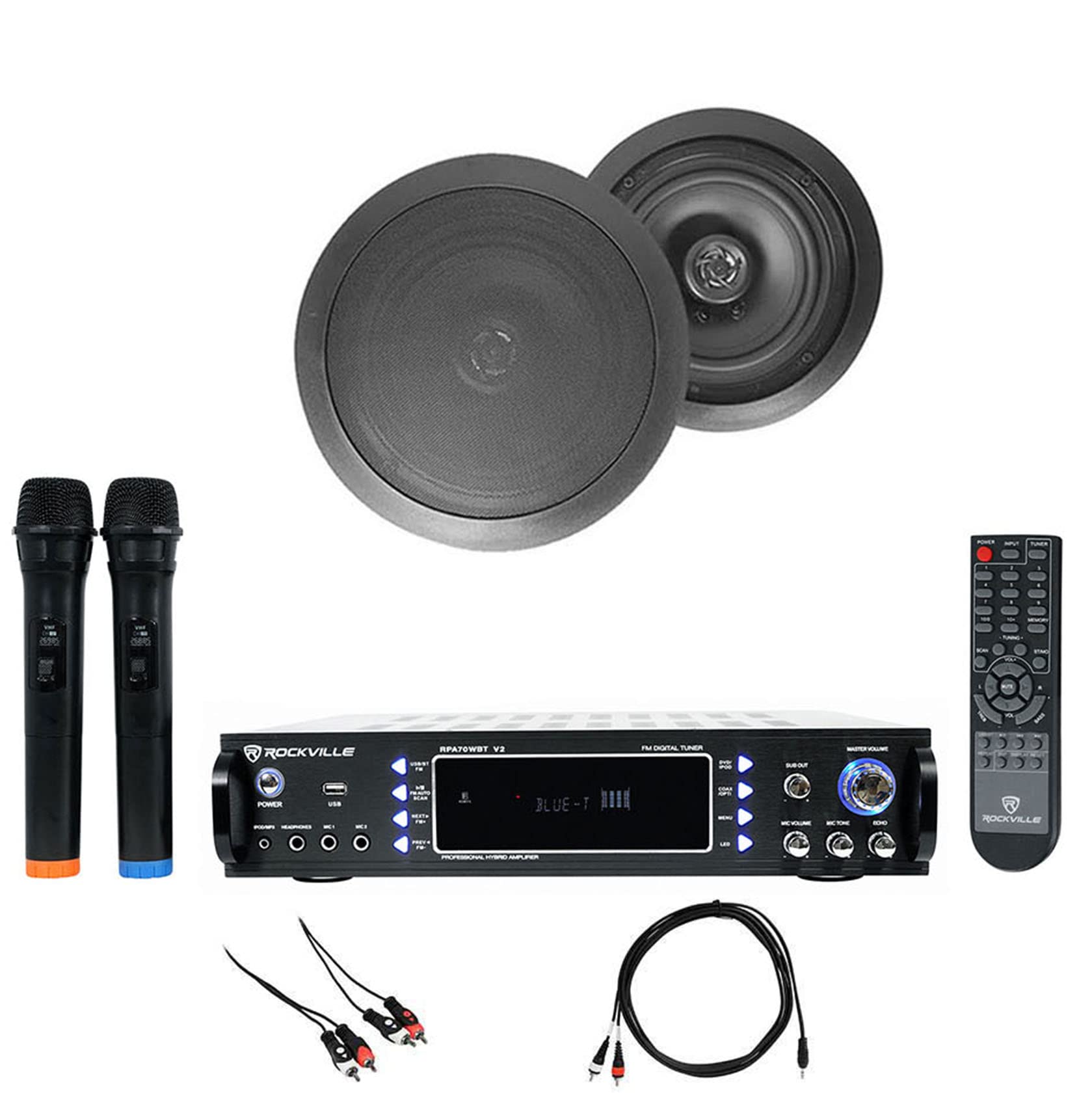 Rockville RPA70WBT 70W Bluetooth Karaoke Amplifier Mixer with 2x 8