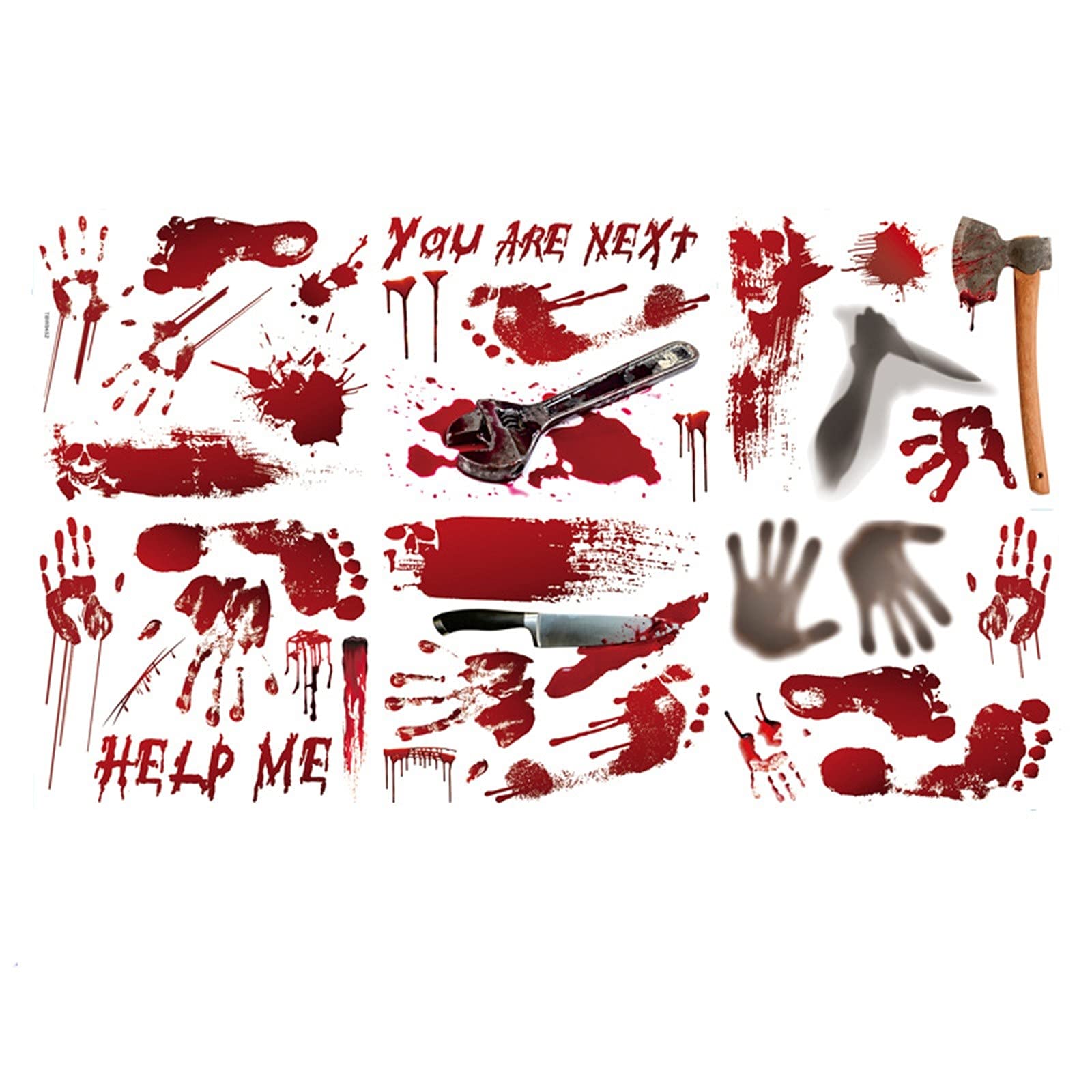 Scary Halloween Bloody Fingerprint Wall Stickers - Red Footprint & Mirror Decals for Spooky Home Decor, Party, Haunted House & Themed Events