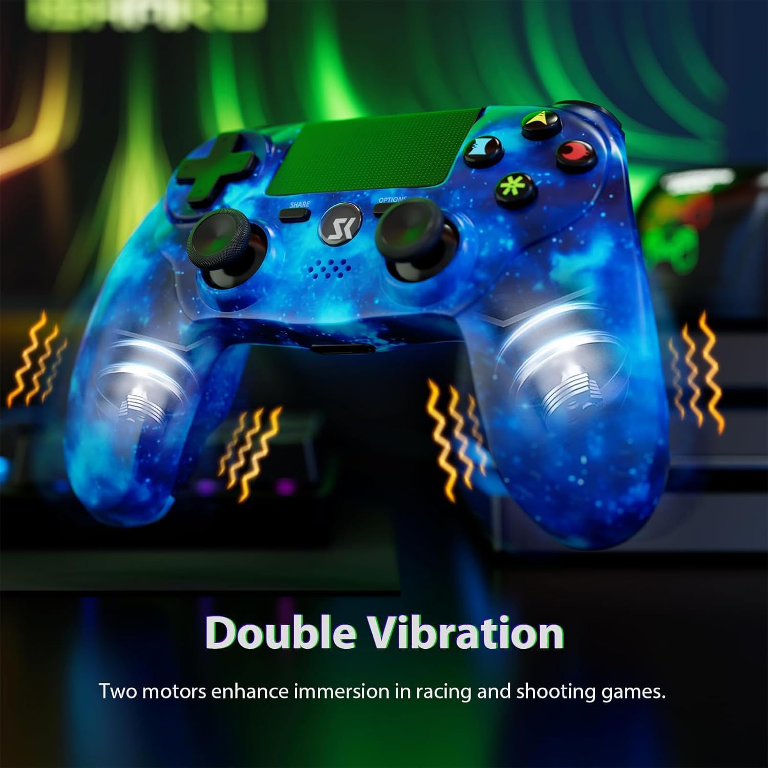 Wireless PS4 Controller 2 Pack for Sony PlayStation 4/Slim/Pro - DualShock Gamepad with Motion Sensor, Vibration, Touch Pad, Built-in Speaker & 3.5mm Audio Jack - Long Battery Life for Gaming, Streaming & Multiplayer Sessions