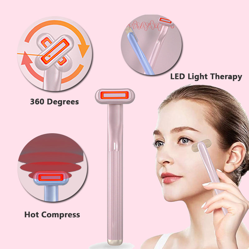 Upgraded 360° Rotating Eye Massager with Heat Therapy & Red LED Light - Facial Skincare Wand for Relaxation, Dark Circle Reduction & Anti-Aging - Perfect for Home Spa, Travel & Office Use