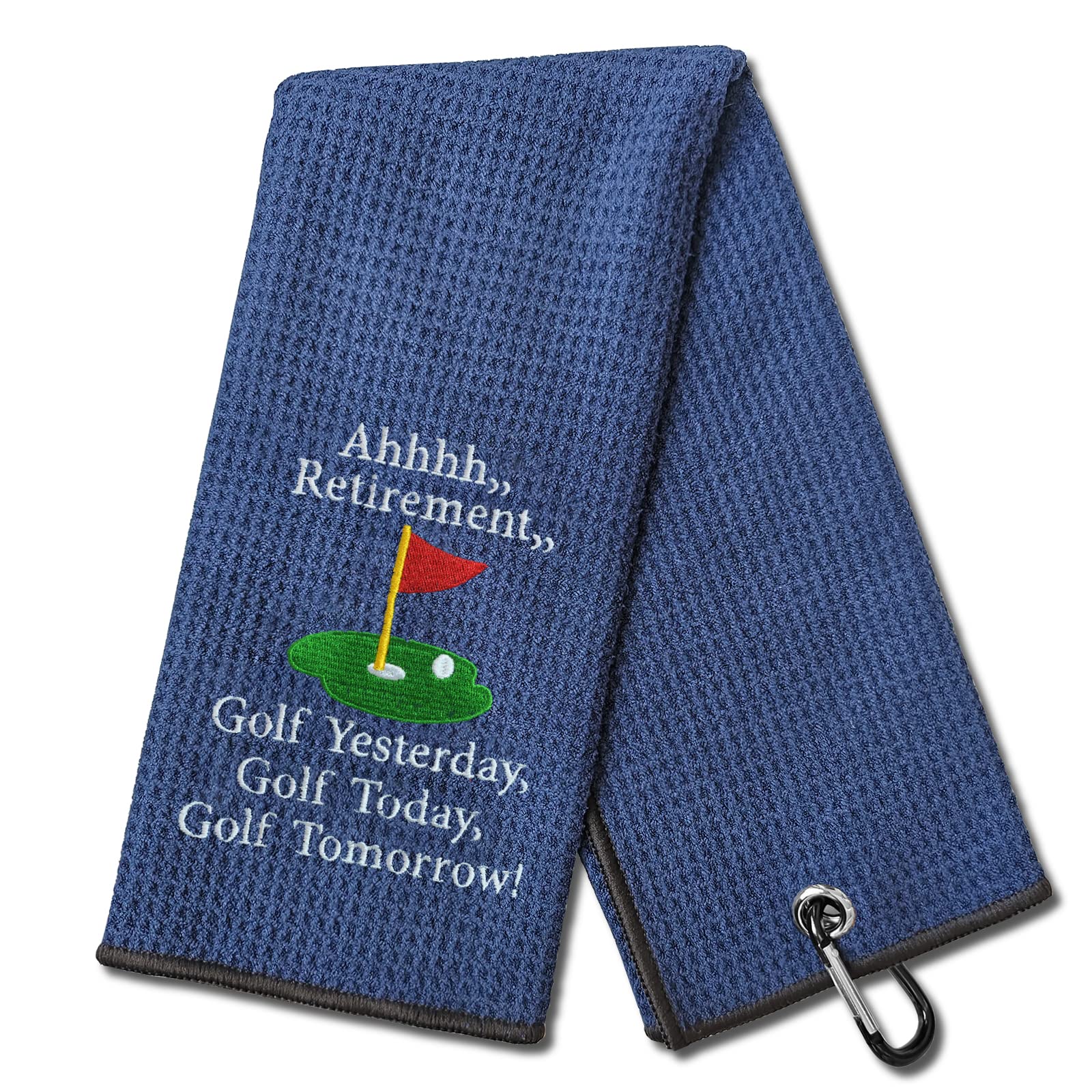 Funny Retirement Golf Towel - Embroidered Navy Blue Golf Towel with Clip for Golf Bags | Perfect Golf Gift for Men, Birthday Present for Golf Lovers, Retirement Gift for Coworker, Father or Grandpa | Great for Golf Courses, Retirement Parties & Father's Day Celebrations