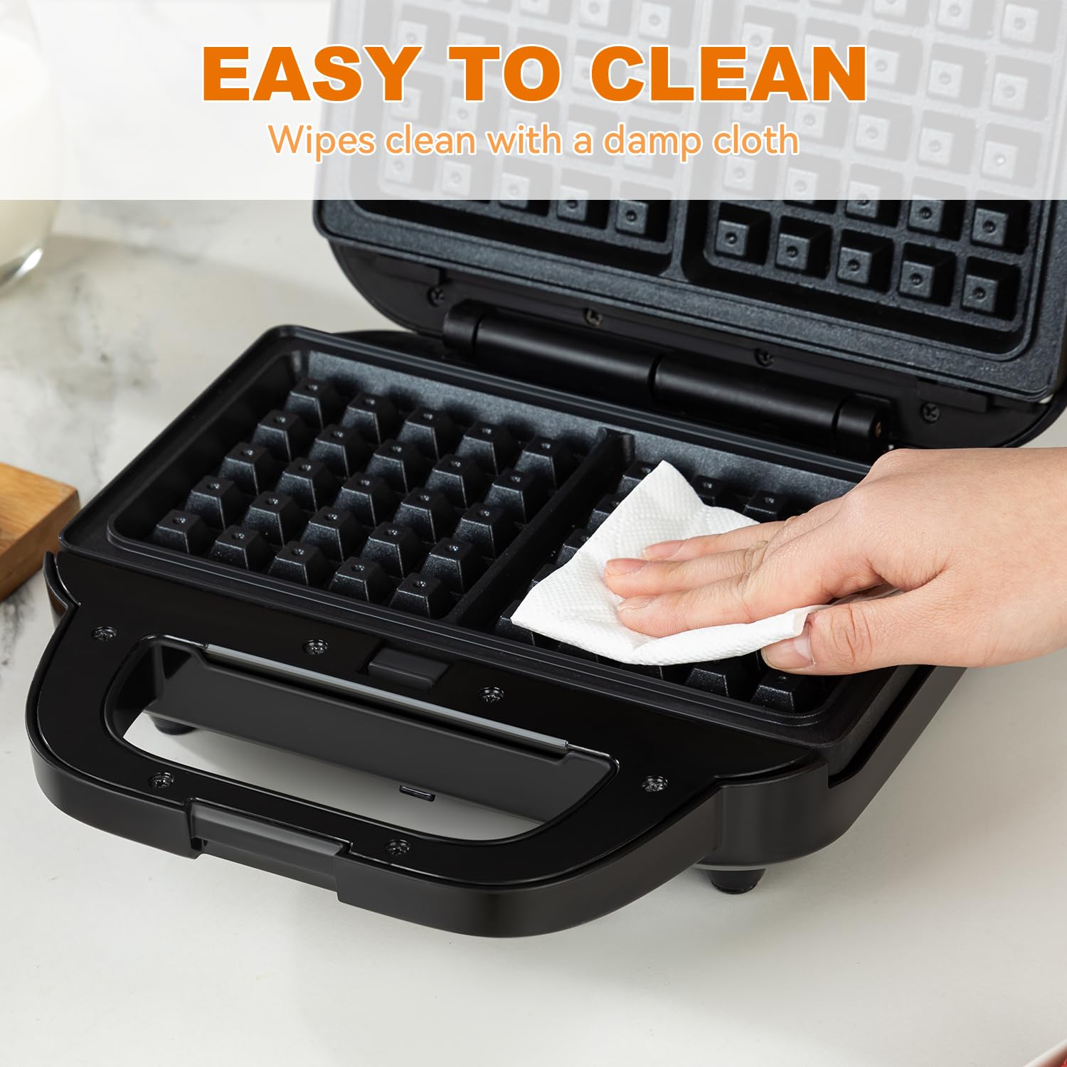 Samoris 3-in-1 Sandwich Maker & Waffle Iron with 6-Slice Non-Stick Removable Plates - 870W Electric Grill for Grilled Cheese, Burgers, Steaks & Tuna Melts - Easy to Clean Indoor Cooking Appliance (Black/Silver) - Perfect for Breakfast, Camping & Small Kitchen Spaces