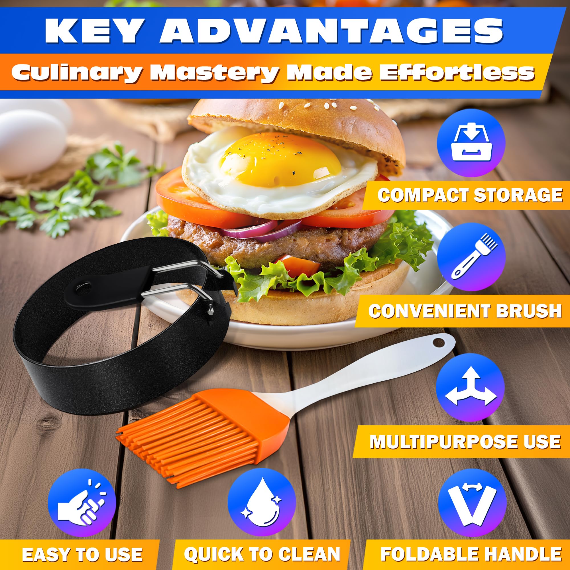 4Pcs Stainless Steel Nonstick Egg Ring Mold Set - Perfect for Round Eggs, Omelets & Mini Pancakes - Ideal for Breakfast, Brunch & Cooking on Griddle or Stovetop