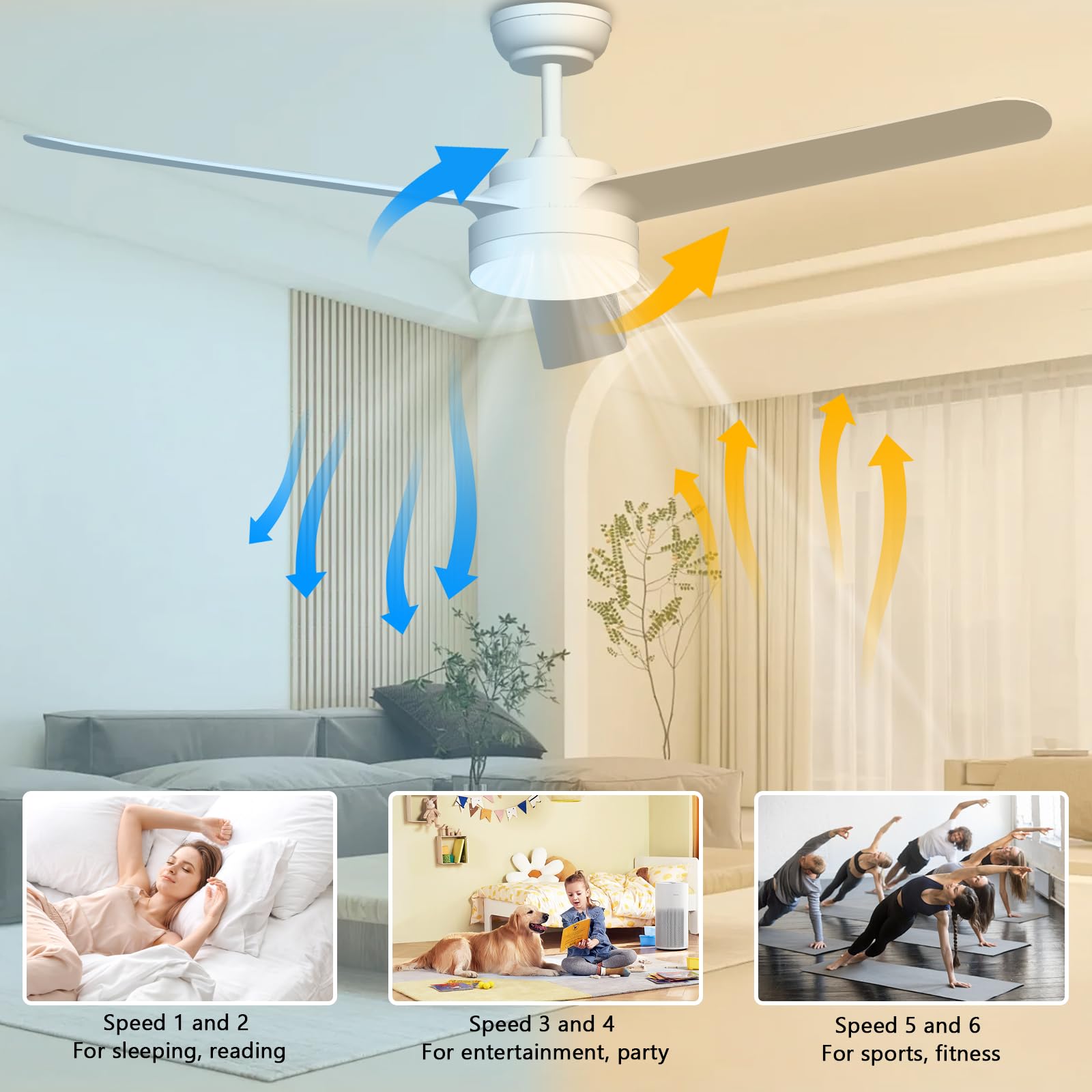 TODEHI 60 Inch Ceiling Fan with Light and Remote Control - 152cm Silent Reversible DC Motor, 3 Speed Settings & 1-8 Hour Timer - Perfect for Bedroom, Living Room, Study, and Patio (Indoor/Outdoor Use)