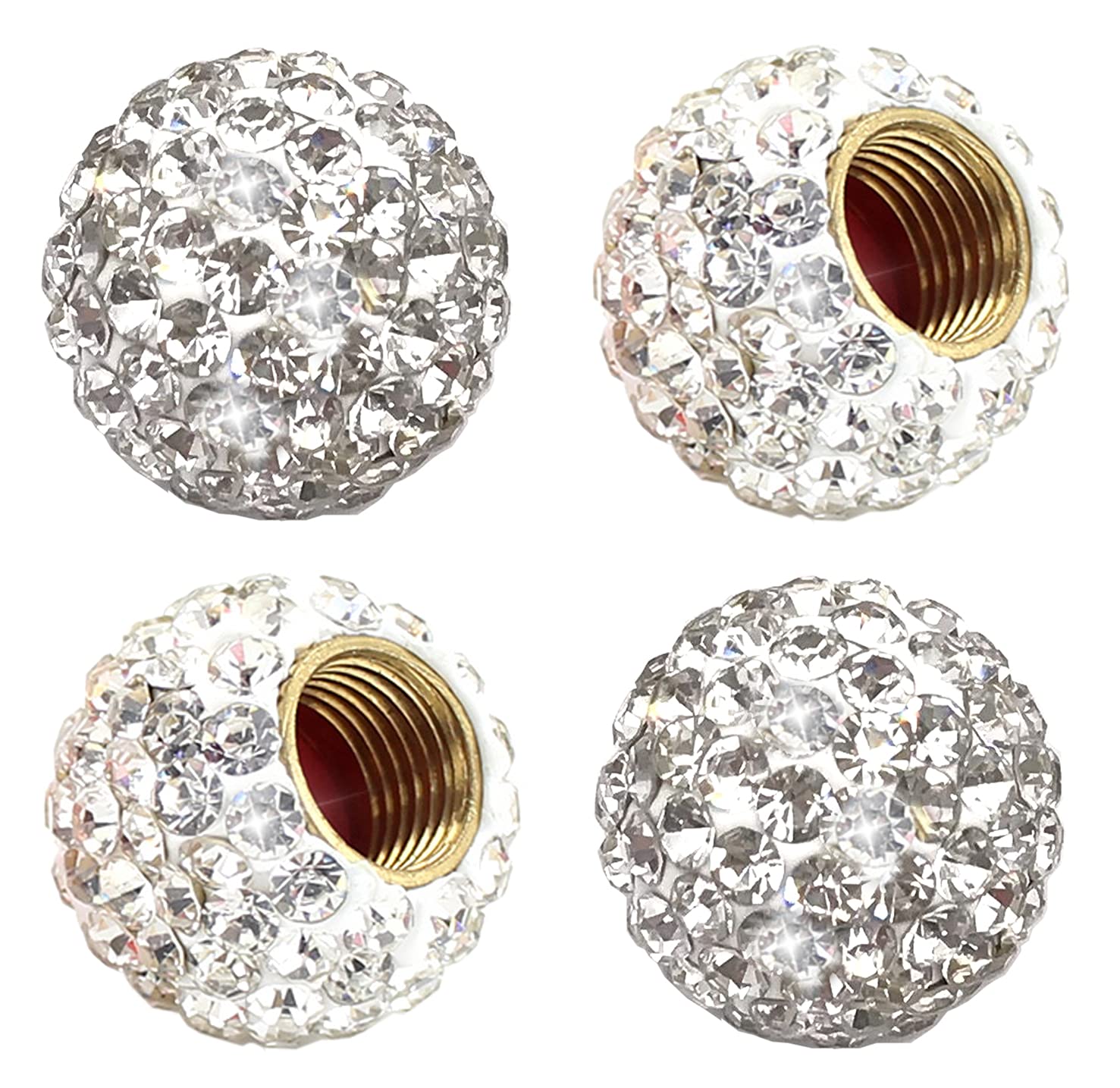 Handmade Crystal Rhinestone Tire Valve Stem Caps - 4 Pack Bling Air Valve Covers for Cars (White) - Stylish Car Accessories for Luxury & Custom Vehicles