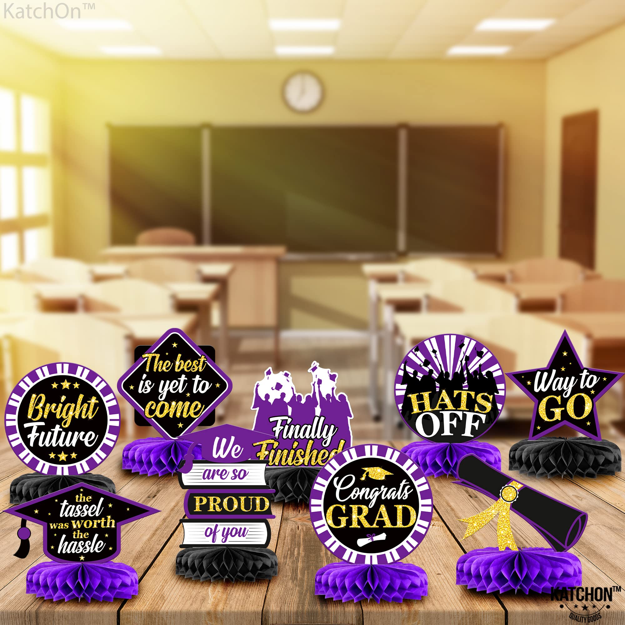 KatchOn Purple Graduation Honeycomb Centerpieces 2025 - Pack of 9 | Class of 2025 Graduation Table Decorations for Party, Ceremony & School Events - Perfect for Graduation Centerpieces Decor