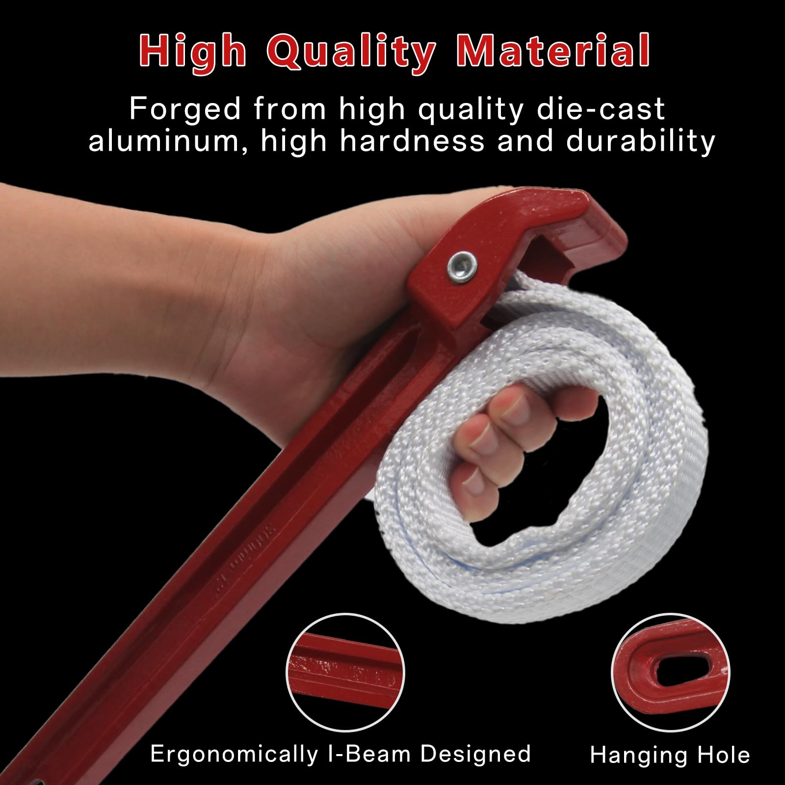 12 Inch Adjustable Nylon Strap Wrench for Plumbing, Oil Filter, Fuel Filter & Water Filter - Heavy Duty Double Layered Design (Red, 1 Pack) - Perfect for Automotive Repairs, Home Plumbing & DIY Projects