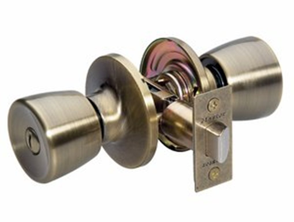 Master Lock TUO0305 Tulip Door Knob with Keyed Entry Lock - Antique Brass Finish for Bedroom, Bathroom & Interior Doors